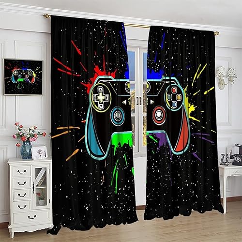 Miniatura 3 de Cortinas opacas con estampado de consola de videojuegos, para adolescentes y niños, control de videojuegos, control de videojuegos, aislamiento