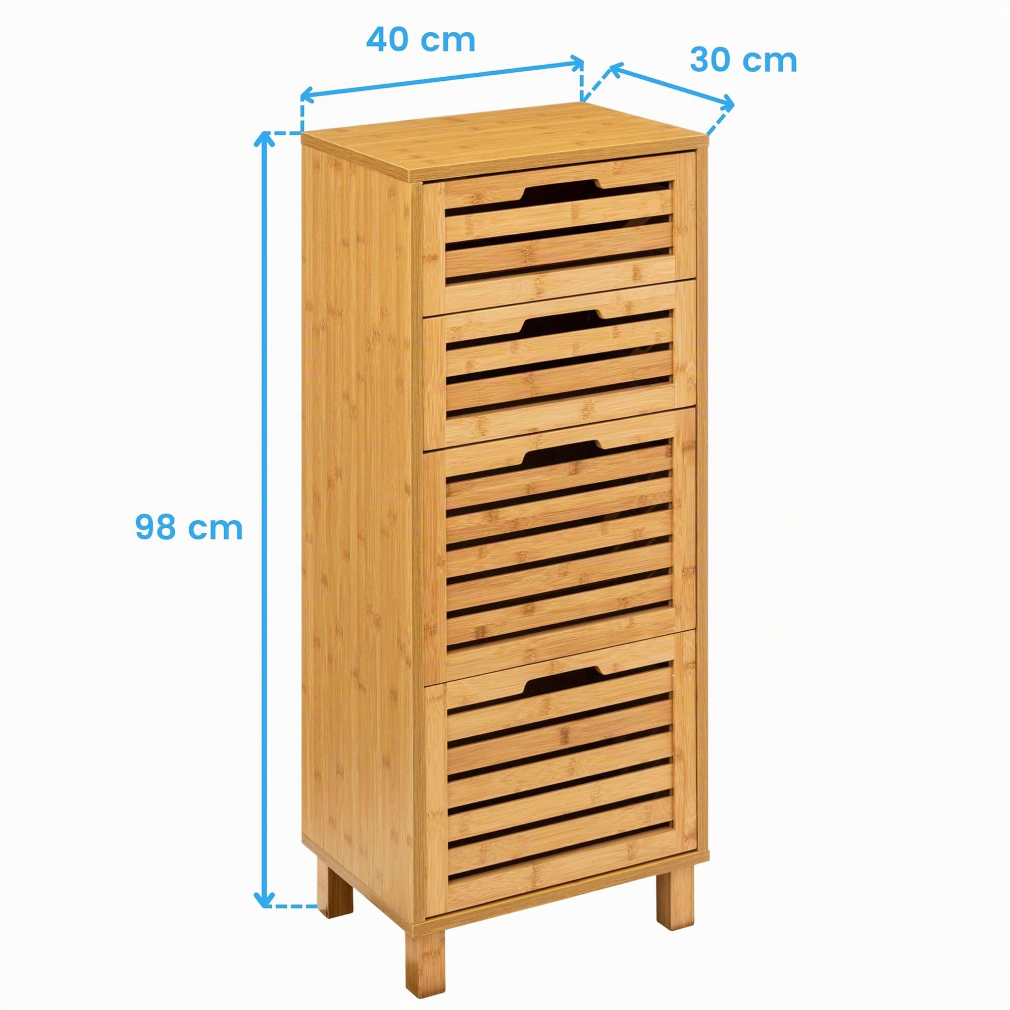 Miroytengo Cajonera Auxiliar 4 Cajones Sicela Marrón 40x98x30cm en Bambú, Diseño Moderno y Funcional, Almacenamiento Óptimo, para Cualquier Estancia