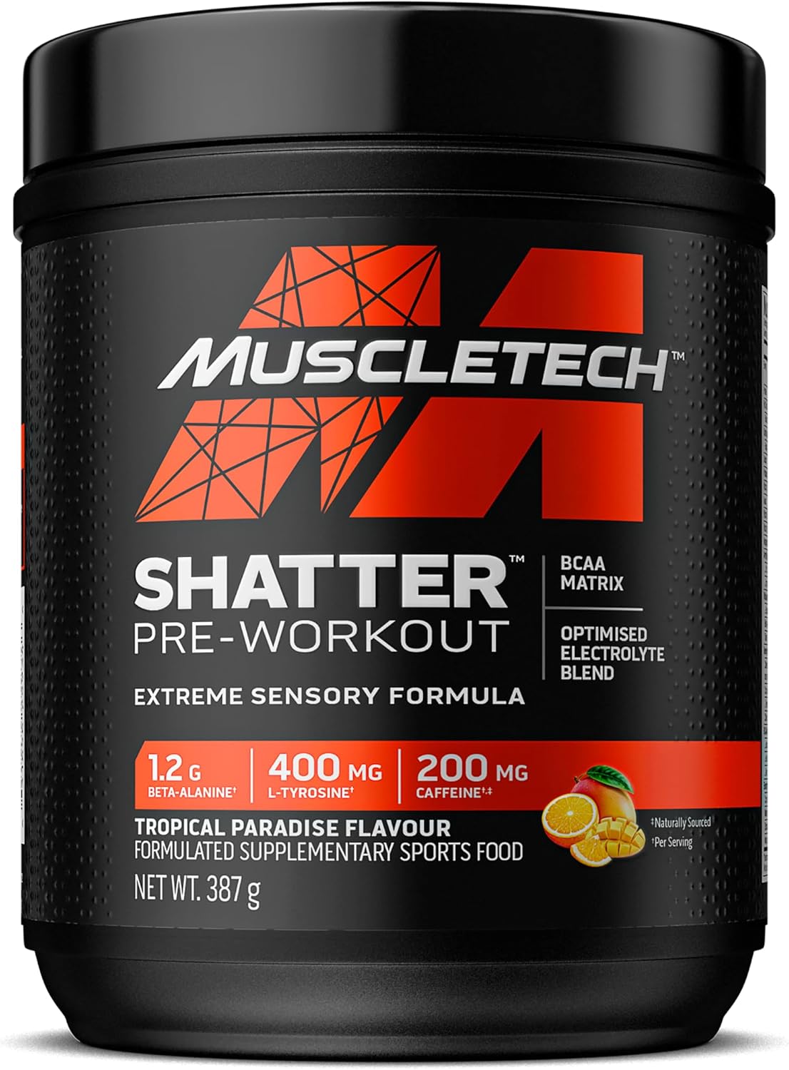 MuscleTech Shatter PreWorkout, Tropical Paradise Flavour, 387g