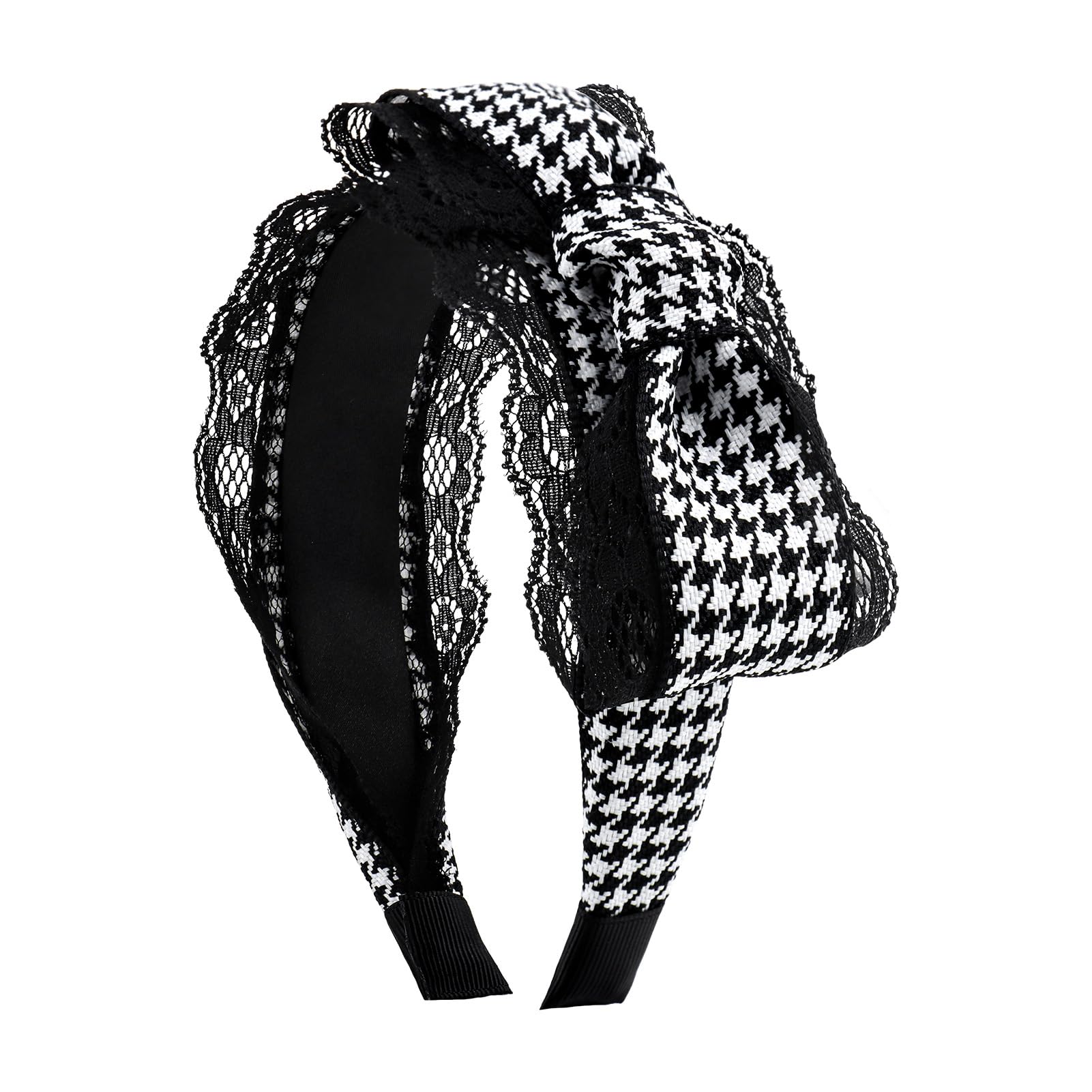 YanJie Headbands for Women Girls Non Slip White Black Knotted Headband Bow Plaid Wide Headbands for Women Fashion Hair Accessories Houndstooth