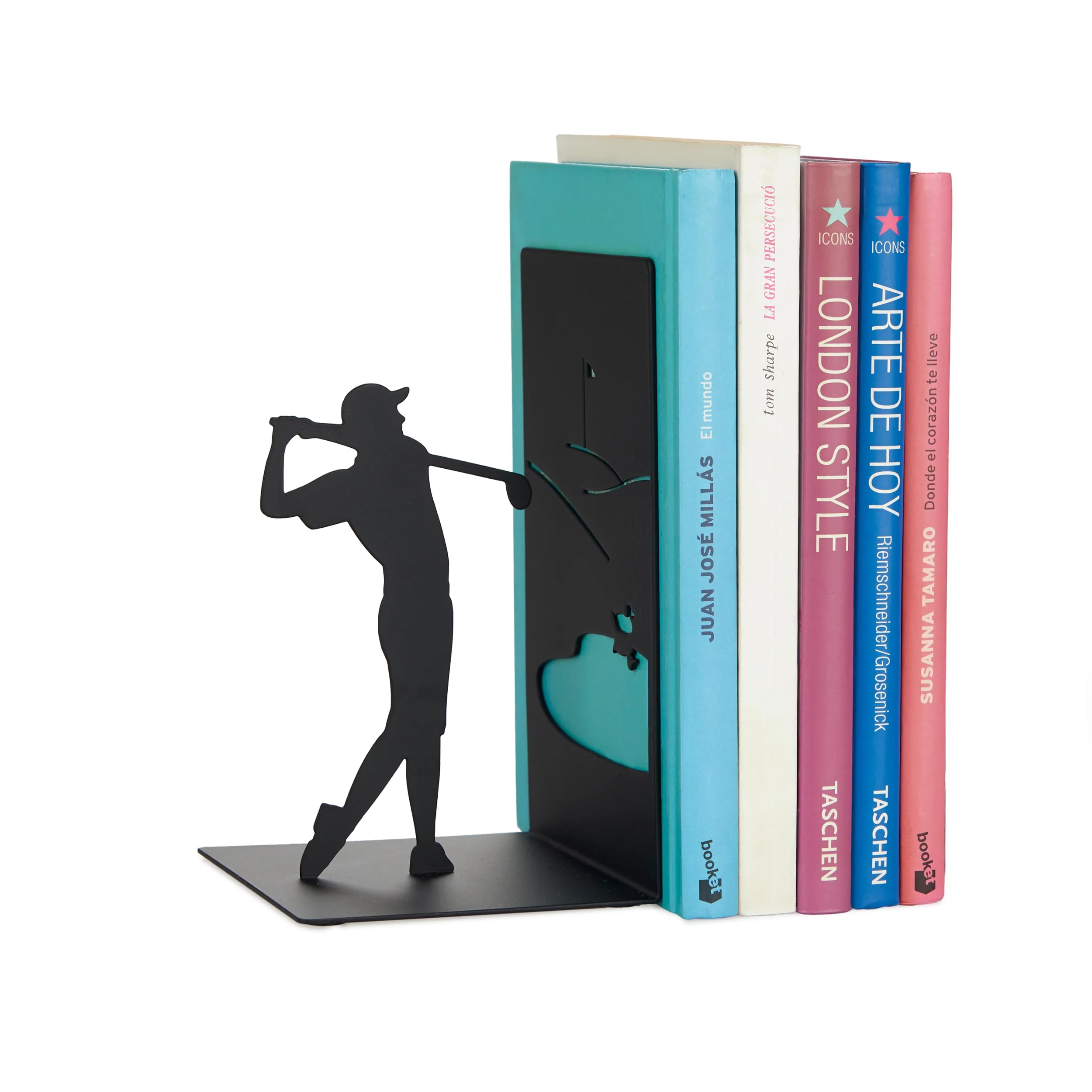 Balvi Black Bookend Backswing Colour Book Support With Golf Player Metal