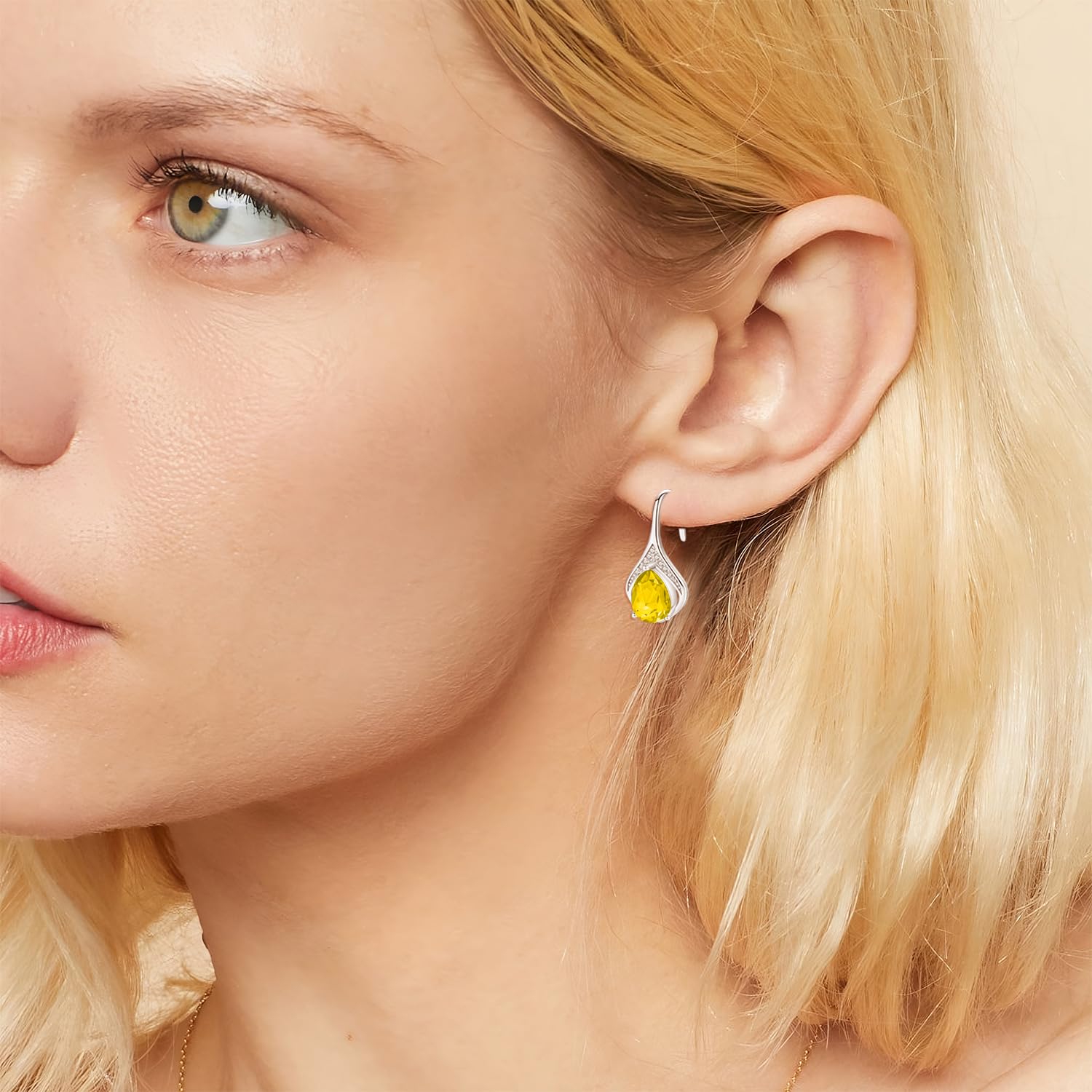 925 Sterling Silver Birthstone Earring Hook Teardrop Earrings Dangle Drop Hoops Leverback Earring Gifts for Women (11 Nov) - Image 3