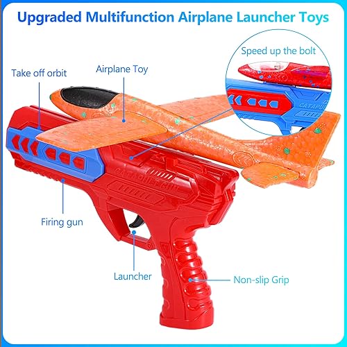 Miniatura 2 de Dmsky 6 Pack Airplane Launcher Toys2 Flight Modes Airplane Toys with LauncherLED Foam Glider Catapult Plane ToysOutdoor Flying Toys for Kids