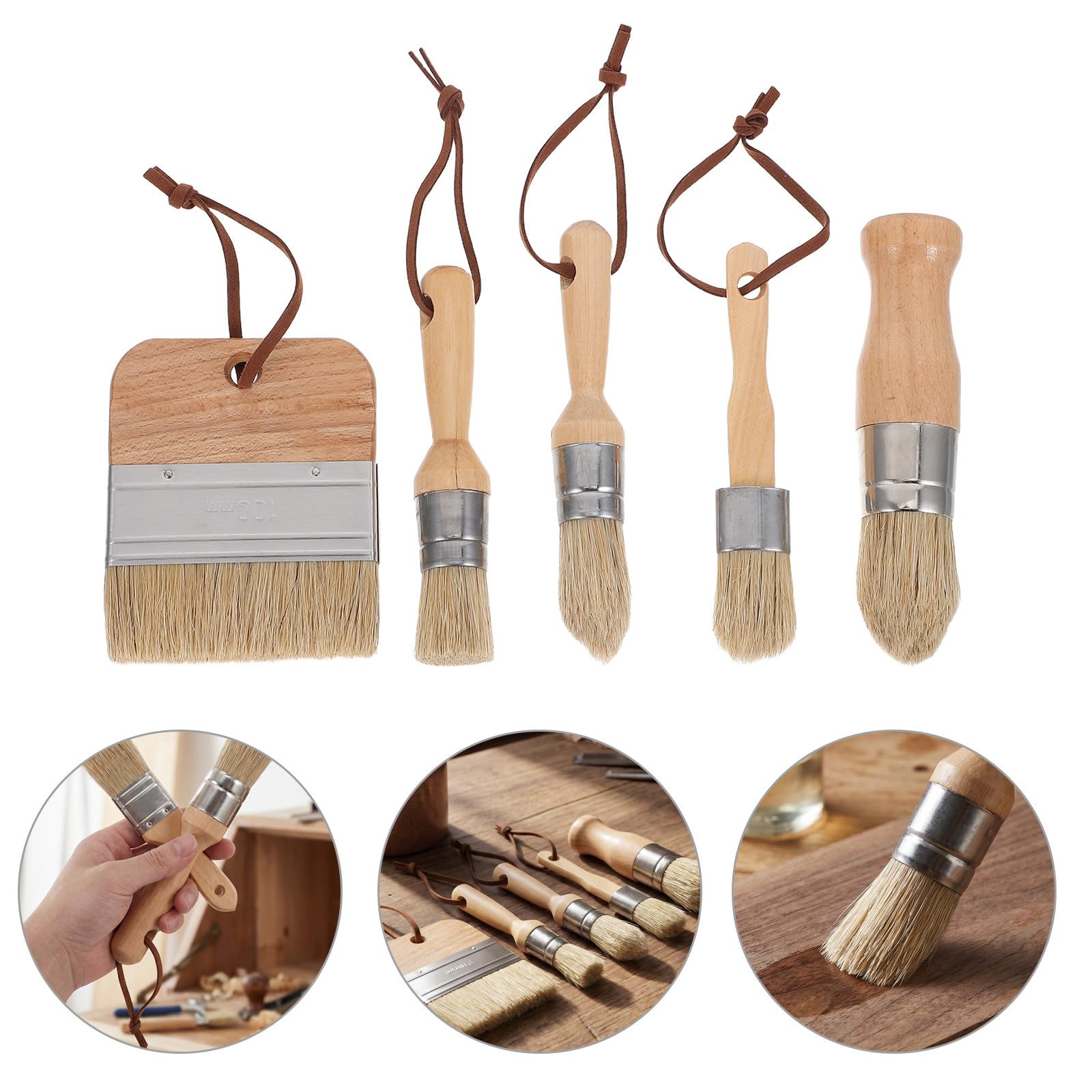 Pincel de Cerdas de Jabalí para Pintar Muebles y Manualidades, 5 Piezas