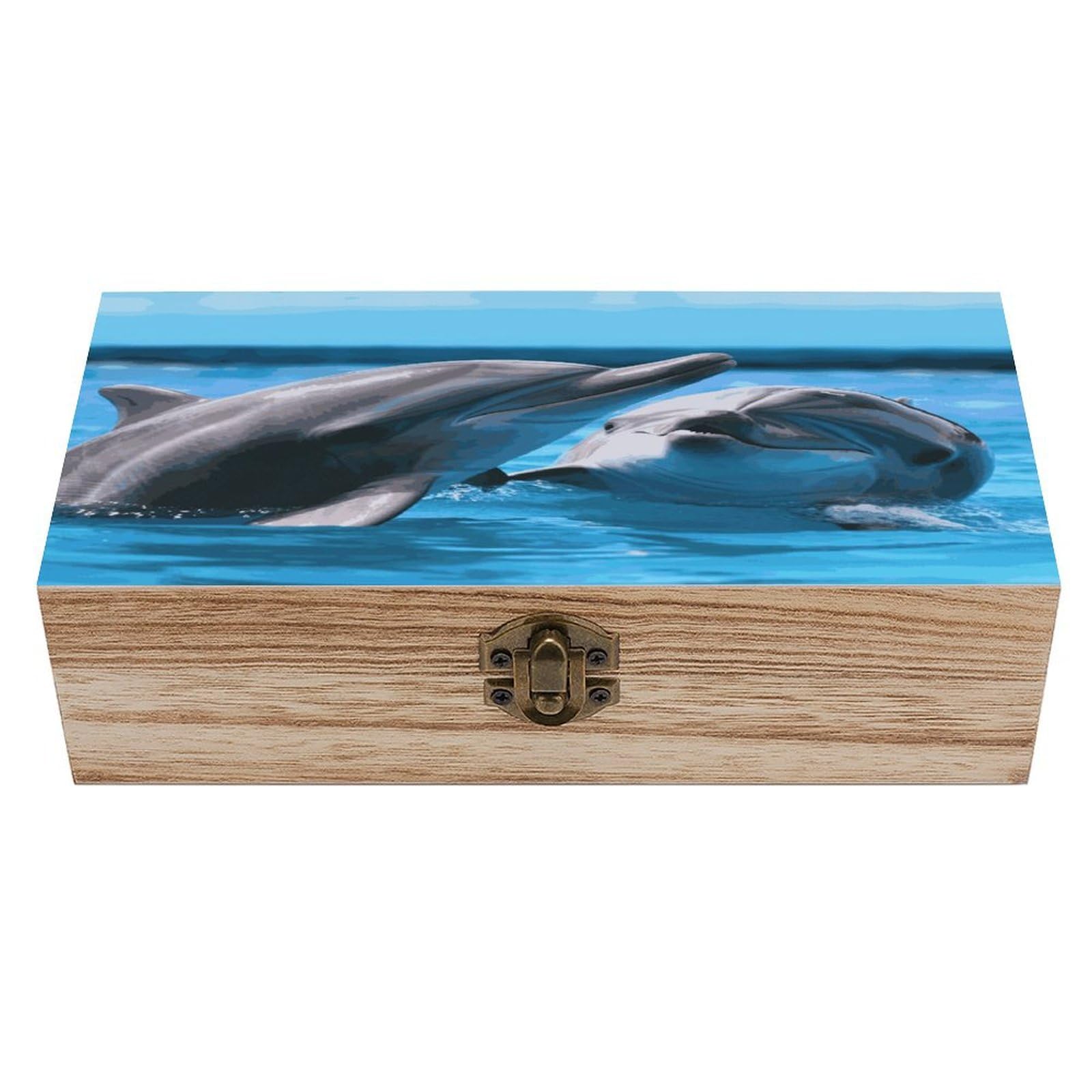 Coffre de rangement dauphins en bois rétro boîte souvenir