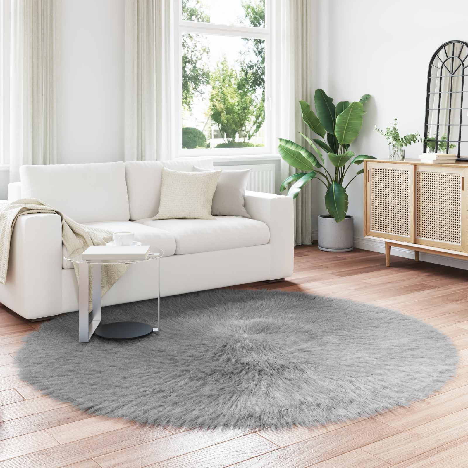Tapis en fausse peau Tafalla gris moelleux et épais de qualité supérieure
