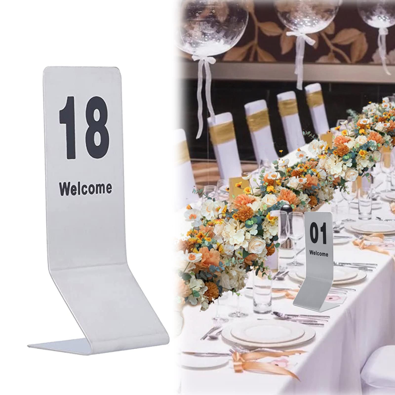 MYUYEE Place Cards Stainless Steel Restaurant Table Numbers, Double-Side Black Numbers Standing Table Number, Perfect For Restaurants, Establishments & Special Events (45682-15.5 * 6Cm)
