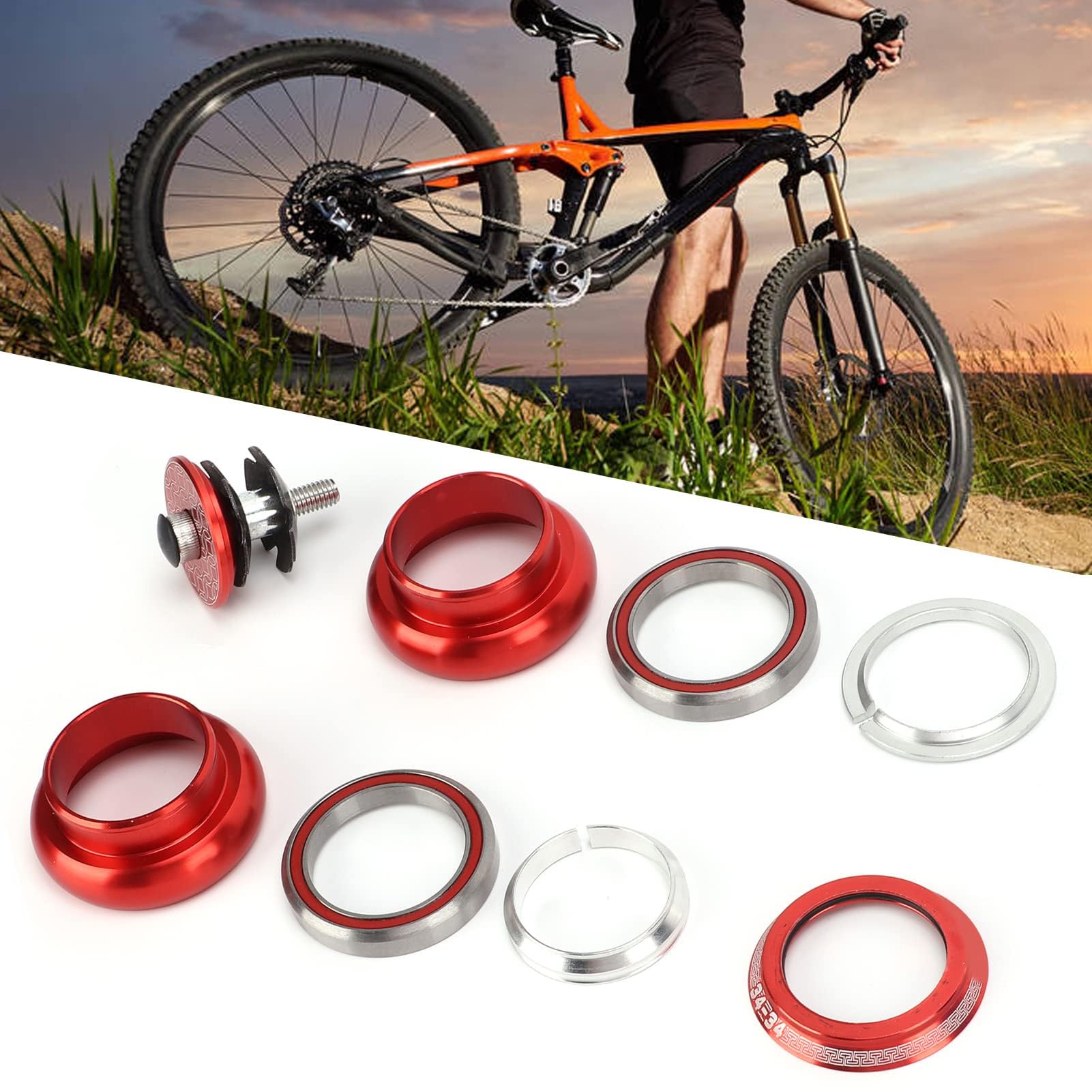 Jeu de Direction de vélo, 34 mm/1,3 po Jeu de Direction à Double roulement scellé Alliage d'aluminium léger Jeu de Direction à Fourche Avant pour VTT Vélos de Route