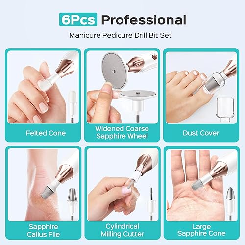 Miniatura 7 de COSLUS Kit profesional de manicura y pedicura, lima de uñas eléctrica 5 en 1 para el cuidado de las uñas de los pies, amoladora más ancha para uñas