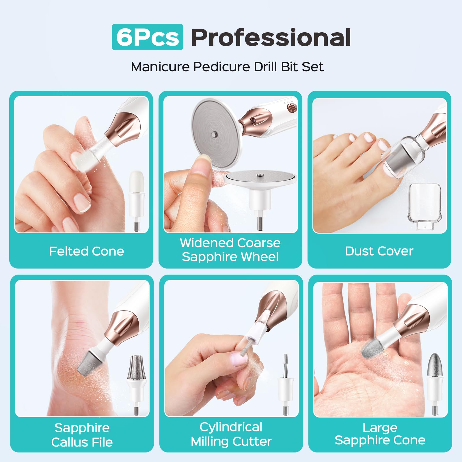 Kit profesional de manicura y pedicura, lima de uñas eléctrica 5 en 1 para el cuidado de las uñas de los pies, amoladora más ancha para uñas gruesas, inalámbrica, 5 velocidades, para hombres 7