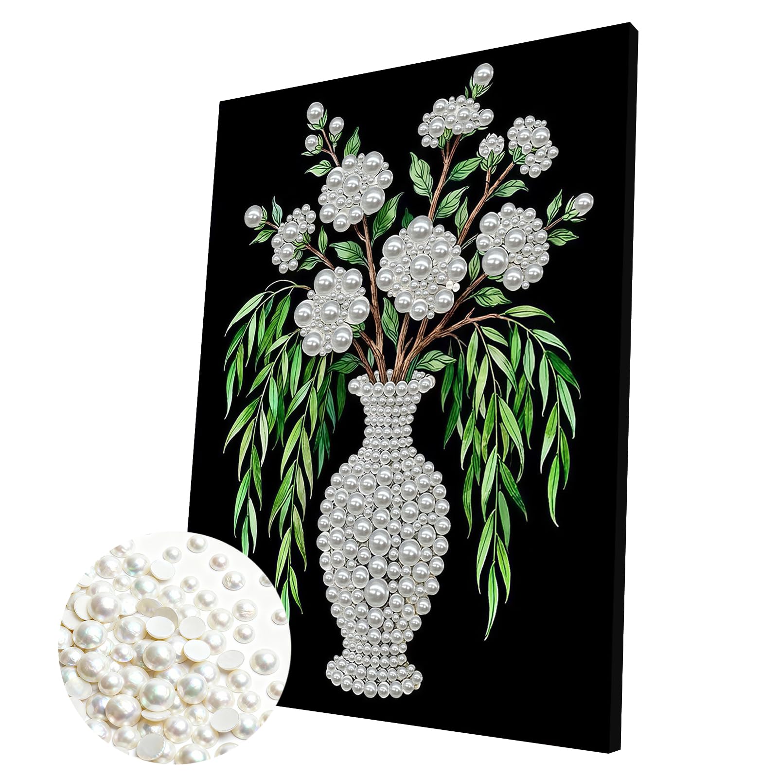 DIY Pearl 3D Painting Kit with Wooden Frame, 3D Plastic Pearl Gemstone Ocean Art Craft for Adults Beginners, Home Decor Housewarming Gift, Diamond Dots for Wall Decor(Flower Vase)(30 * 40cm)