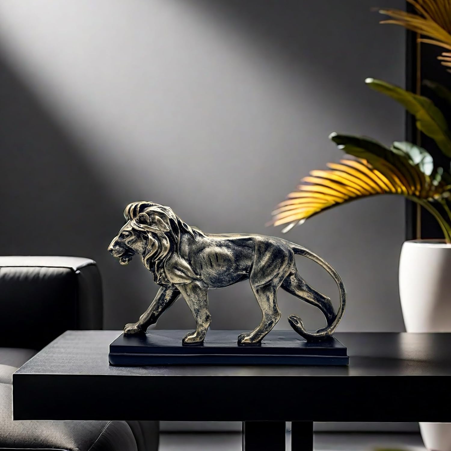 FUNSXBUG 10 Inch Resin Lion Statue Sculpture Vintage Figurines Animal Collectible Figurine Gift Idea Home Desktop Decoration Bronze - Image 3