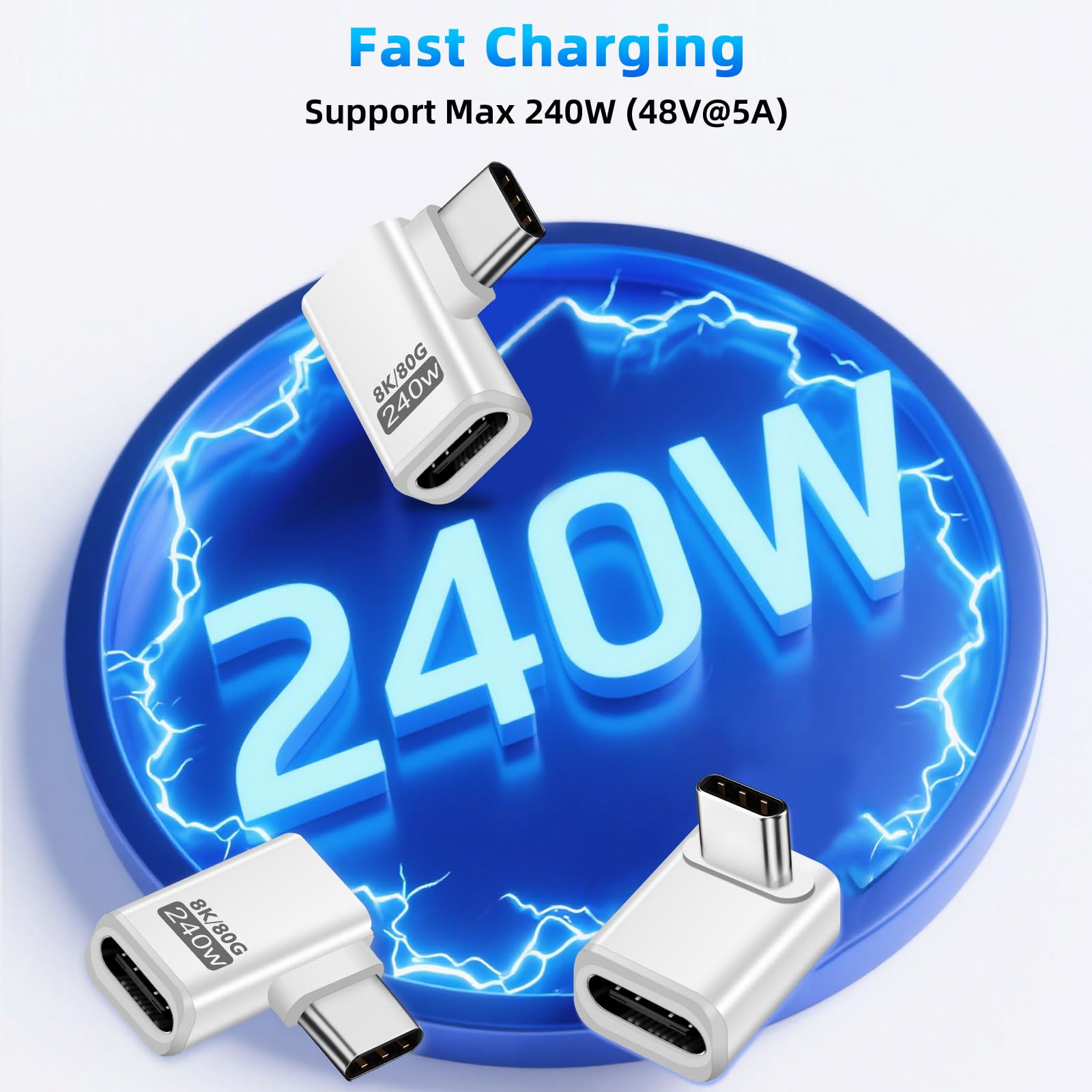 3 adattatori USB C Extender 90 gradi, 80 Gbps USB C maschio a femmina, adattatore angolare 240 W Thunderbolt 5 Extension Connector per iPhone 15/16, Team Deck, tablet, telefoni, altri dispositivi di