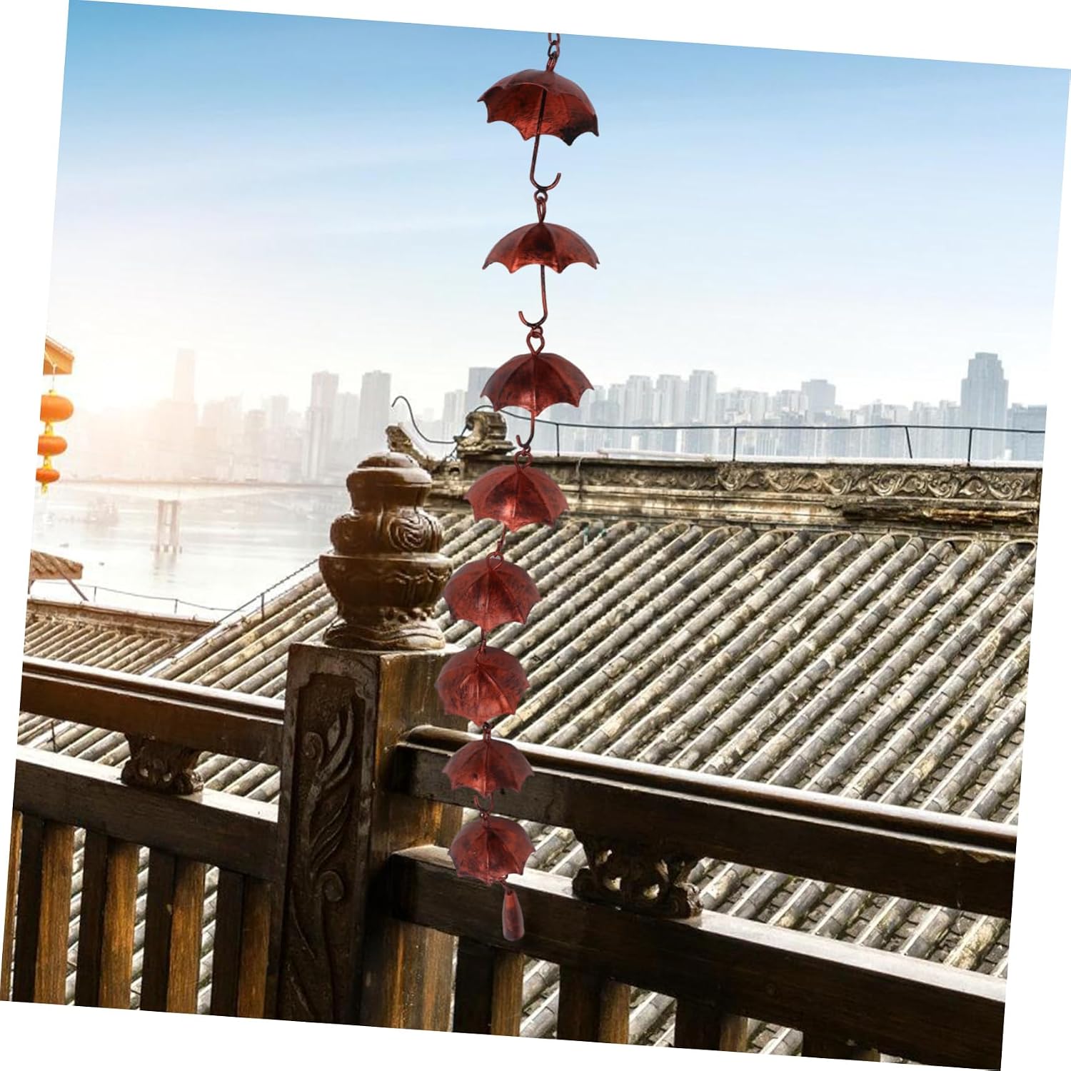 Umbrella Wind Chime Water Chain Rain Chain Chime Rain Chain Ornament Metal Rain Chains for Gutters Rain Chain Bell Rain Chain for Divert Rain Chimes for Outside Brown Carbon Steel