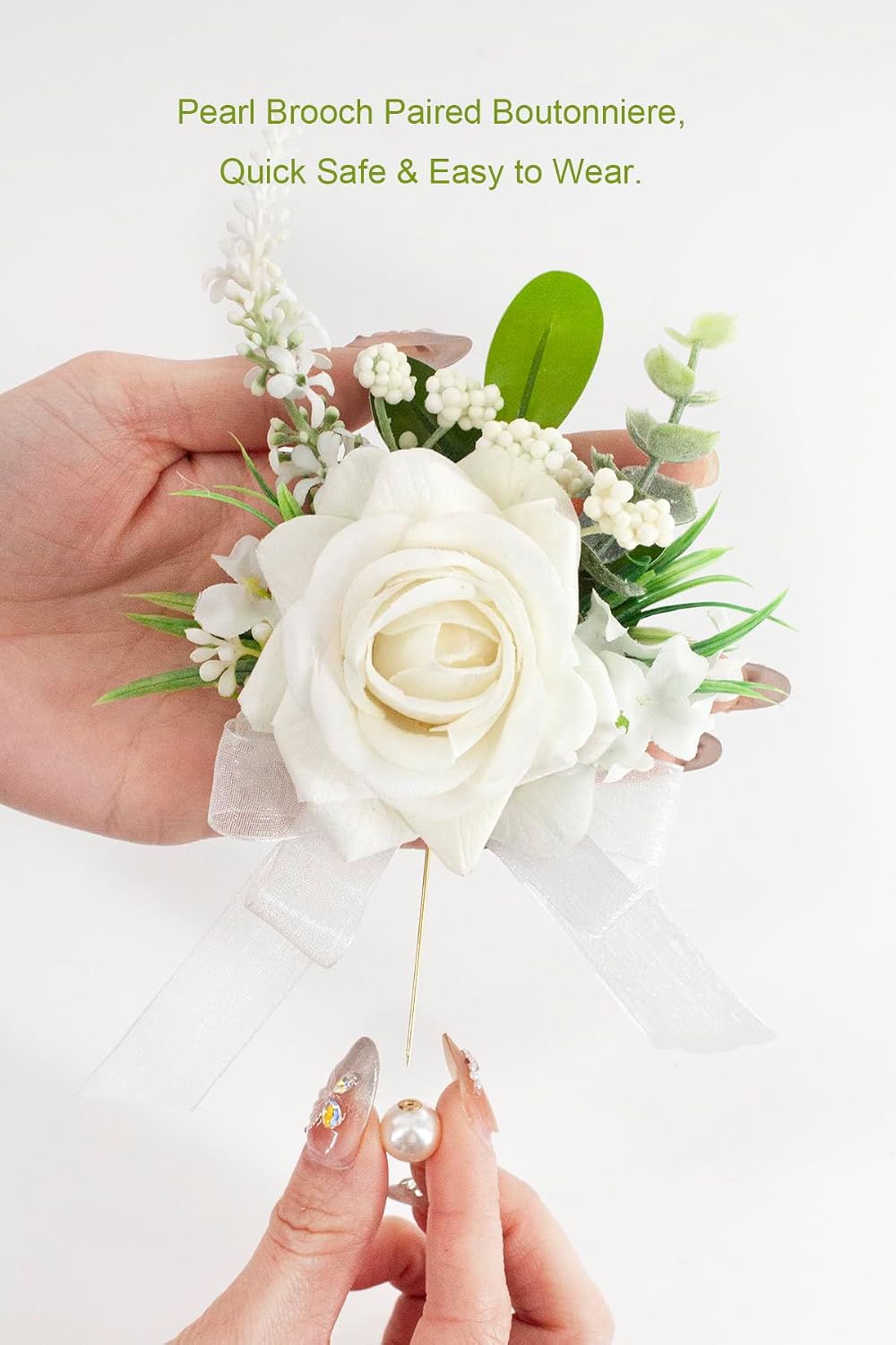1Pc Ivory White Single Boutonniere for Men Wedding image 2