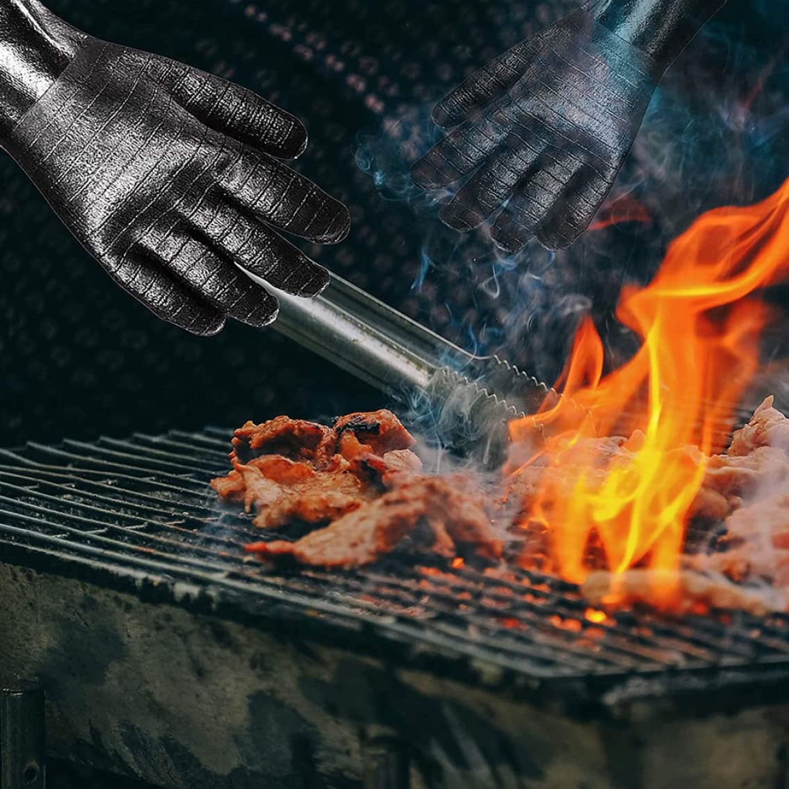 Guantes de Horno Guantes de Barbacoa Resistentes al Calor Guantes de Fuego Largo y Resistentes al Fuego Guantes de Fuego Resistentes al Agua y al Agua para Barbacoa (Medio 17.7)