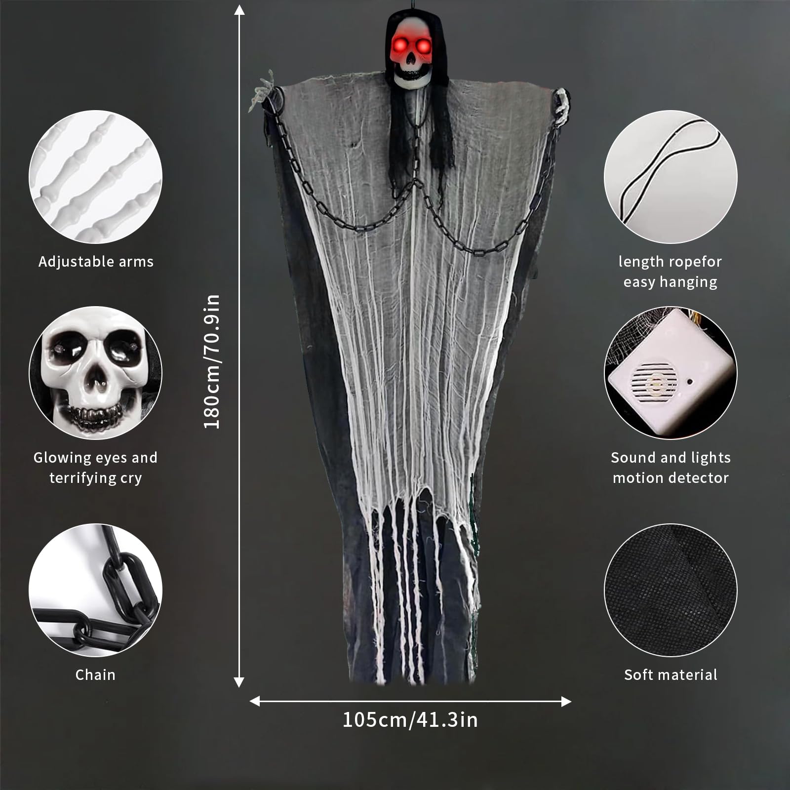 Halloween Decoración Fantasma Colgante Esqueleto 380x160cm