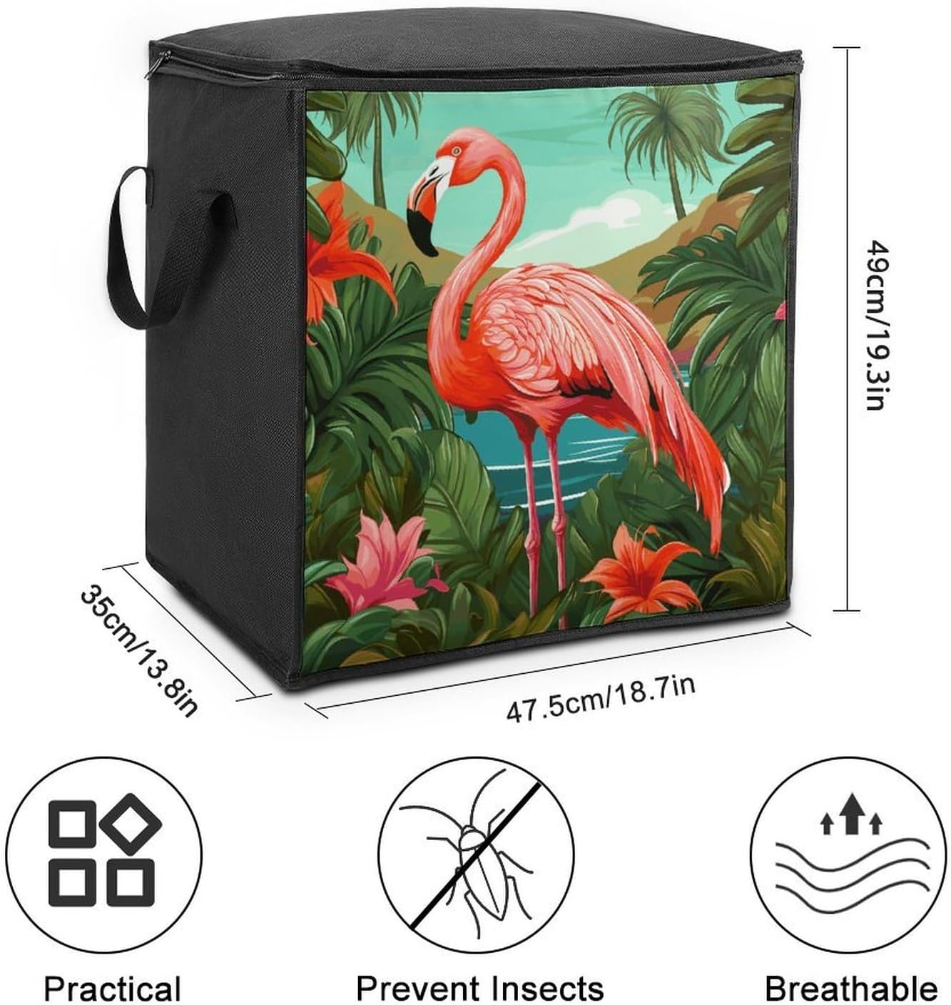Tropical Flamingo Comforter Storage Bag with Lids And Handle Large Capacity Clothes Storage Bin Foldable Pillow Quilt Organizer Fashion Fabric Moving Bag for Wardrobe 70L
