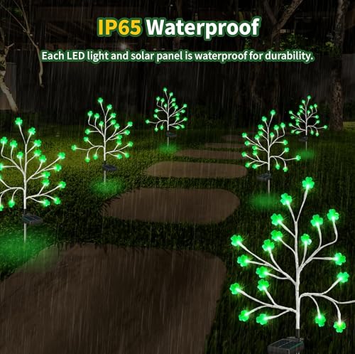 Miniatura 7 de Sachie Paquete de 4 luces solares de trébol para exteriores, 8 modos de luces decorativas de trébol del día de San Patricio, impermeables, luces de
