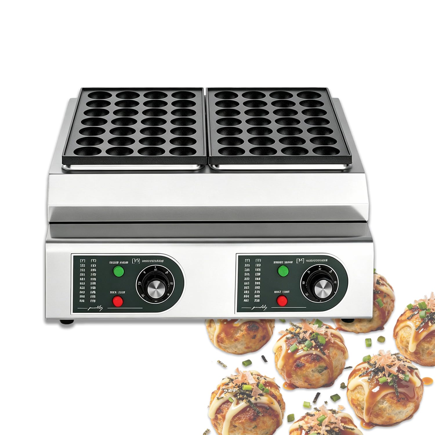 WTRYRN Commercial Octopus Ball Maker, 56 Holes Electric Takoyaki Grill, Dual Temp Control 4200W Non-Stick Machine for Snack Stall, Supermarket & Hotel Buffet