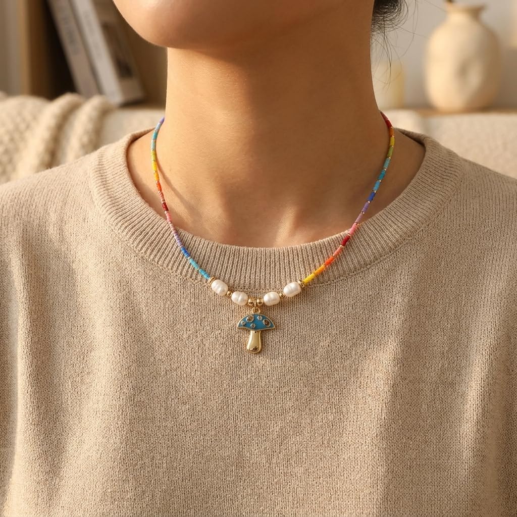 Colorful Initial Necklaces for Women - 18k Copper Gold-plated Material Beaded Choker - Boho Summer Beach Jewelry
