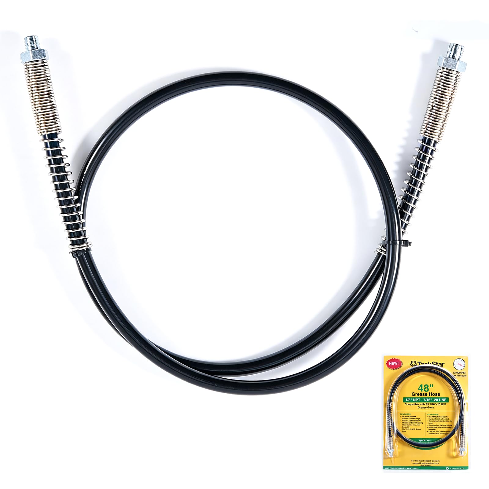 48-Inch Grease Gun Replacement Hose for M-12, M-18, 12000 PSI High-Pressure