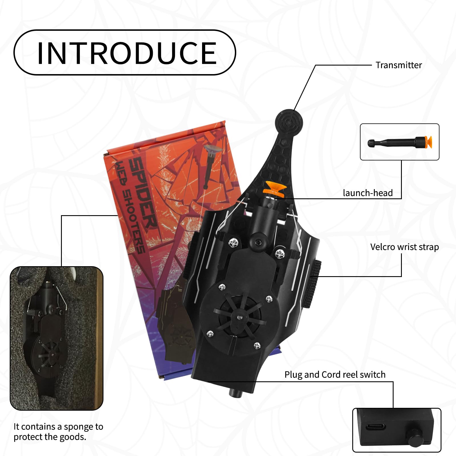 HNCSFW Spider Silk Launcher for Kids,Web Shooters- USB Type c Charging, Launch Distance 8ft - Can Grab Small Objects-Variety of Play Modes ((Black)): (Black )Kids Edition