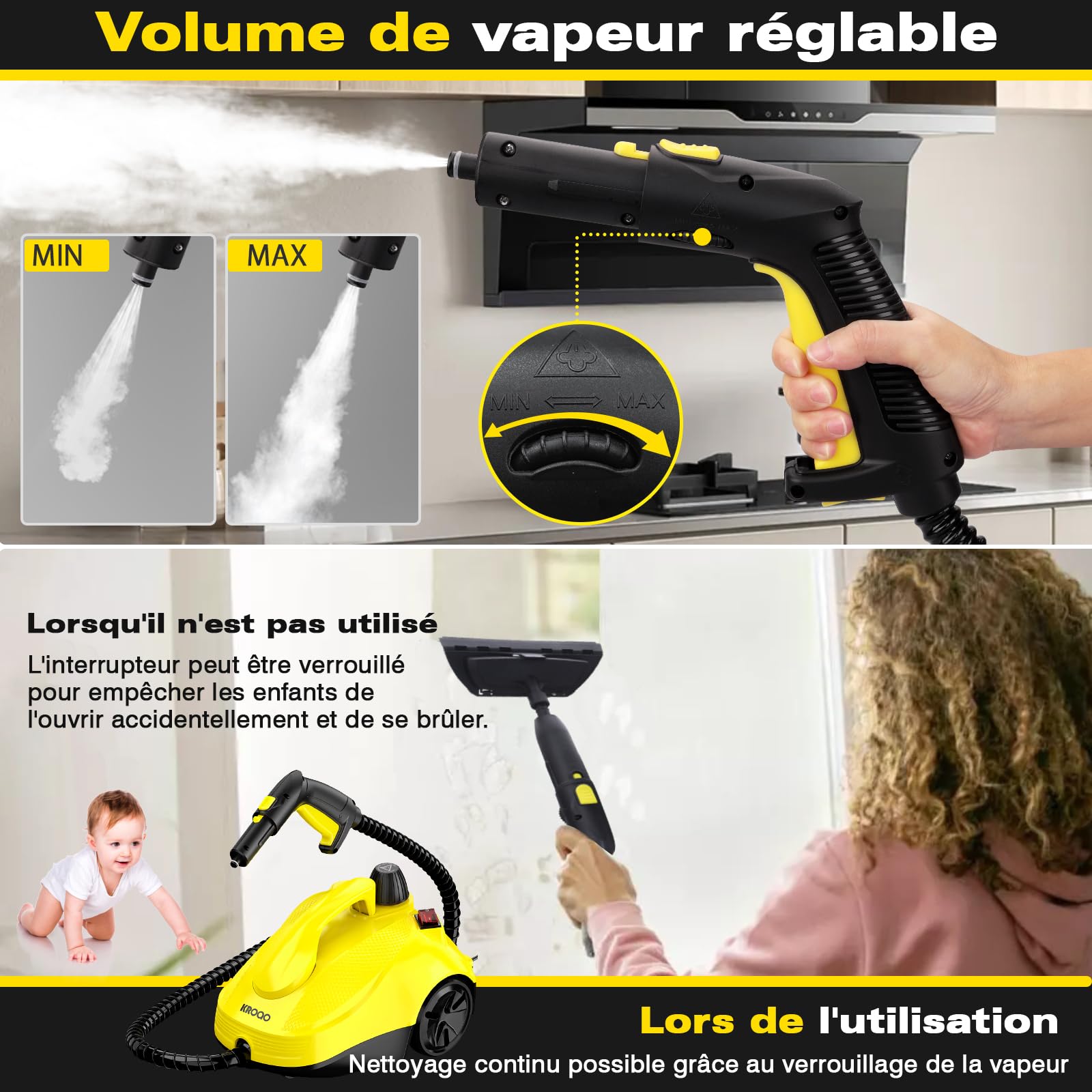 Nettoyeur vapeur multi-usages avec 23 accessoires, pour retirer le papier peint, le sol, la moquette, le canapé, les meubles rembourrés, la voiture, le carrelage, le rembourrage, la salle de