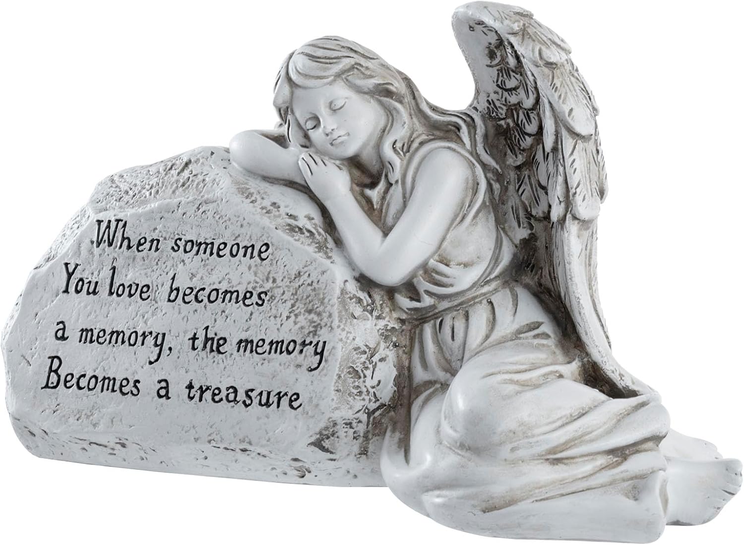 MyGift 11 Inch Resin in Loving Memory Angel Statue Outdoor Garden Stone, Decorative Loved One or Pet Memorial Plaque, Funeral Tribute Remembrance Ornament