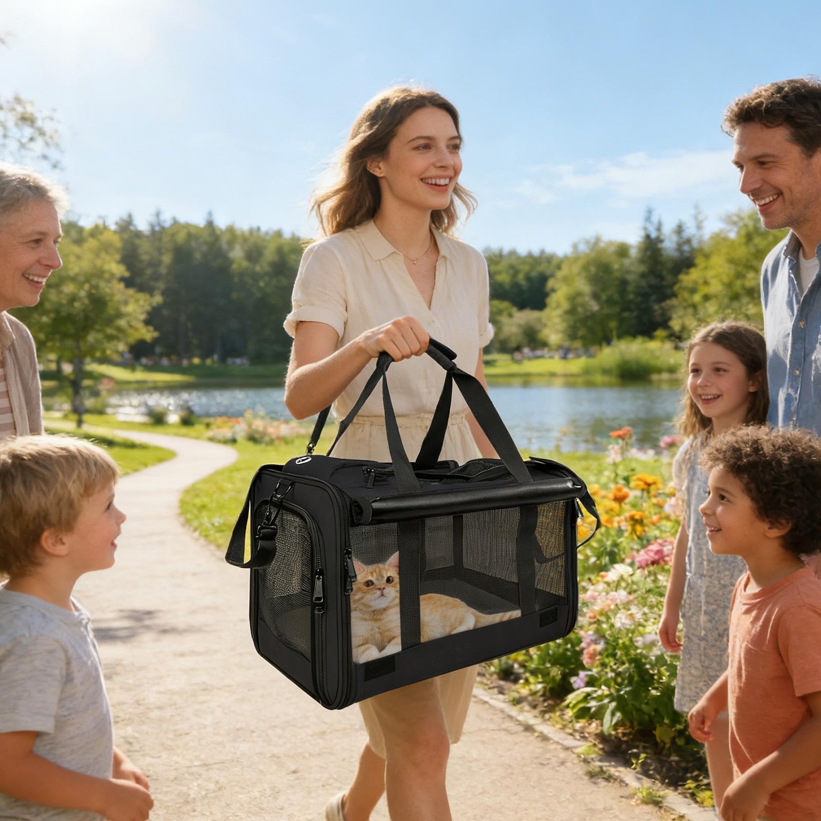 Transportín para Gatos Hasta 9 kg Bolsa de Viaje Transpirable y Portátil | Transportín Pequeño para Mascotas Perfecto para Senderismo, Acampada, Viajes al Hospital, Coche o Moto