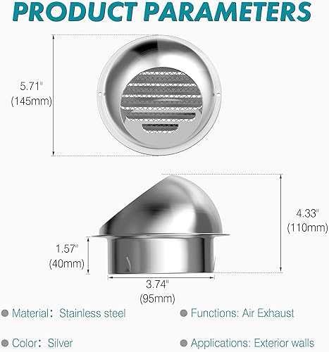 Miniatura 2 de HG Power - Cubierta de ventilación de pared de 4 pulgadas, cubierta de ventilación para secadora exterior con malla de pantalla, ventilación de