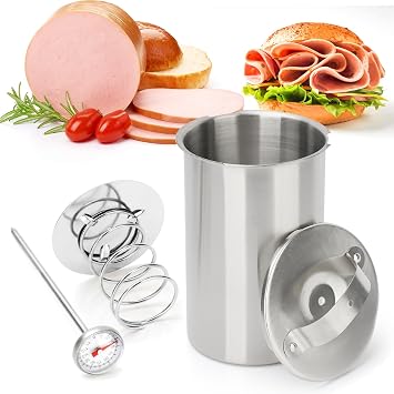 Joyeee Lunch Meat Press Mold for Deli Meats, 304 Stainless Steel Ham Press Maker with Thermometer for Making Healthy Homemade Deli Meat Sandwich, Seafood Poultry Patty Gourmet Cooking Tools