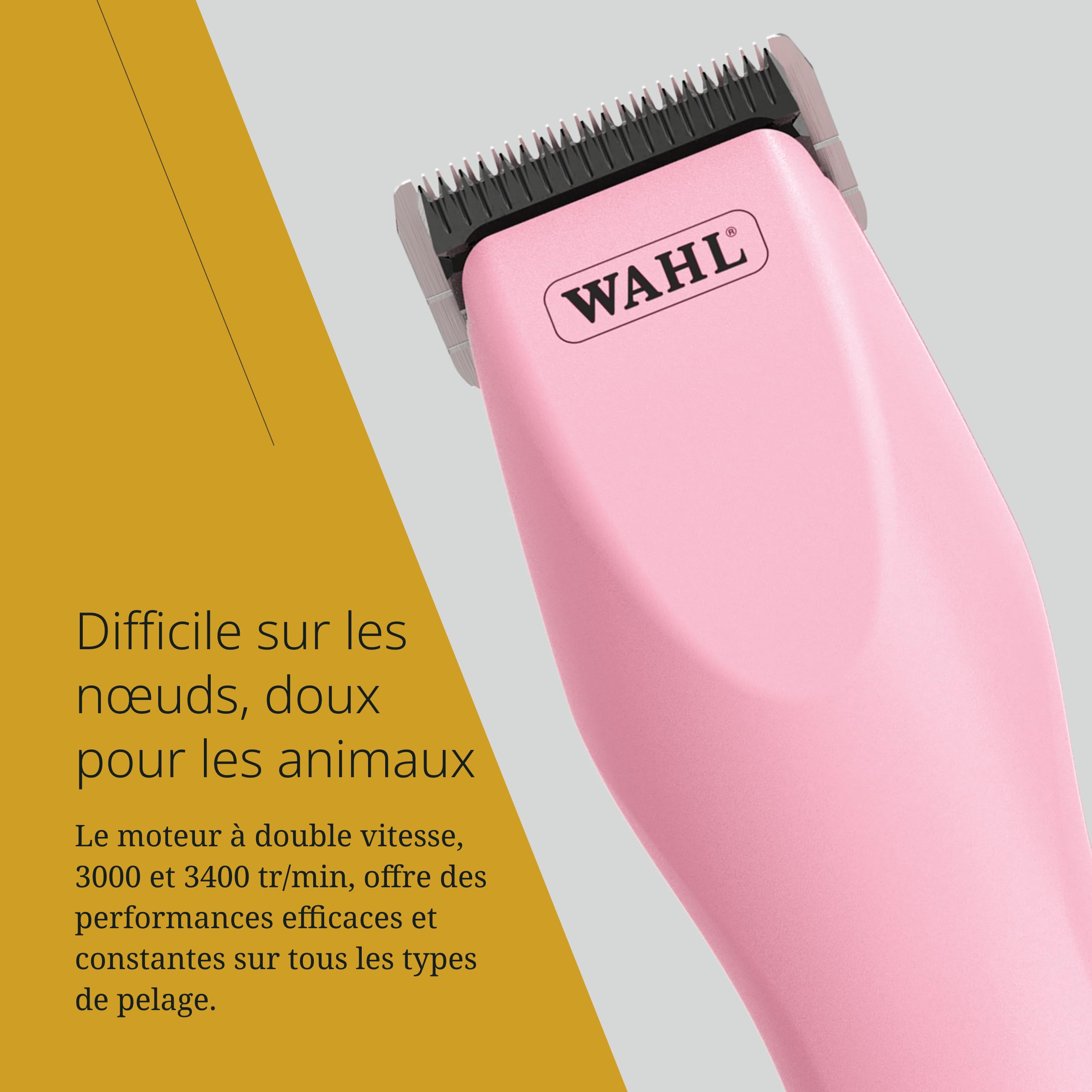 Wahl KM2+, Tondeuse Filaire pour Animaux, Légère, Rose | Tondeuse Filaire pour Animaux, Lame Prime #10 en Acier Trempé, 2 Vitesses 3000 et 3400 tr/min, Câble 4,2 m, Silencieuse