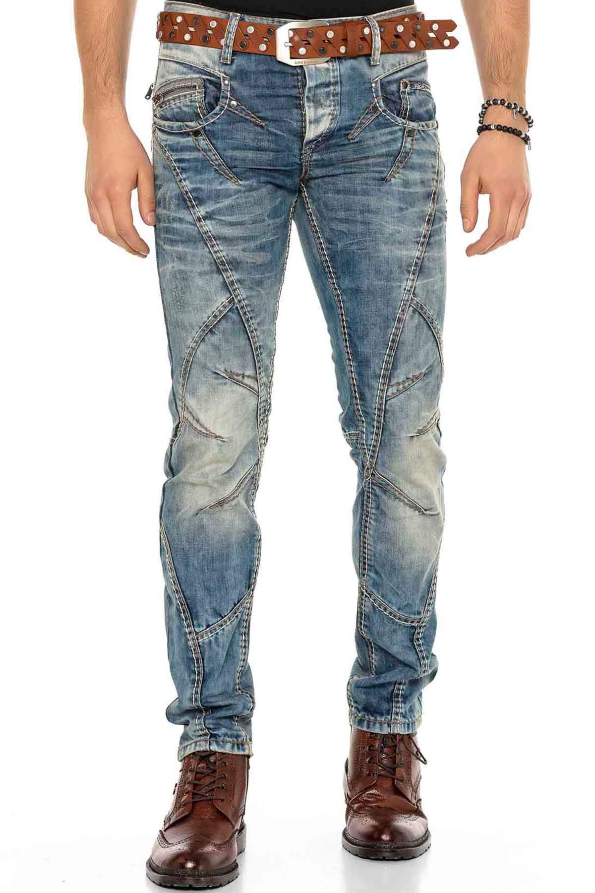 Cipo & Baxx Pantalones vaqueros para hombre de corte regular con costuras de contraste.