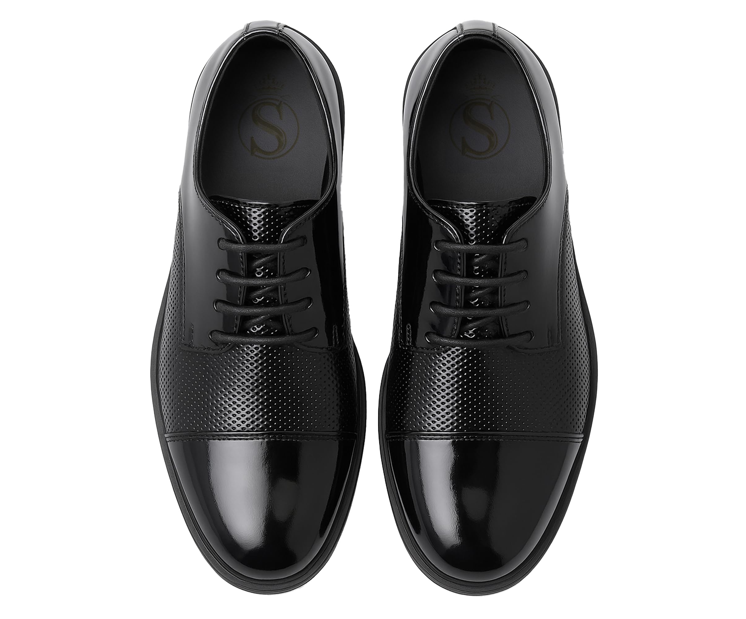 SIRRI Zapatos de Vestir Negros con Cordones de Charol Derby con Puntos para niños Calzado Formal para Bodas y Bailes de graduación