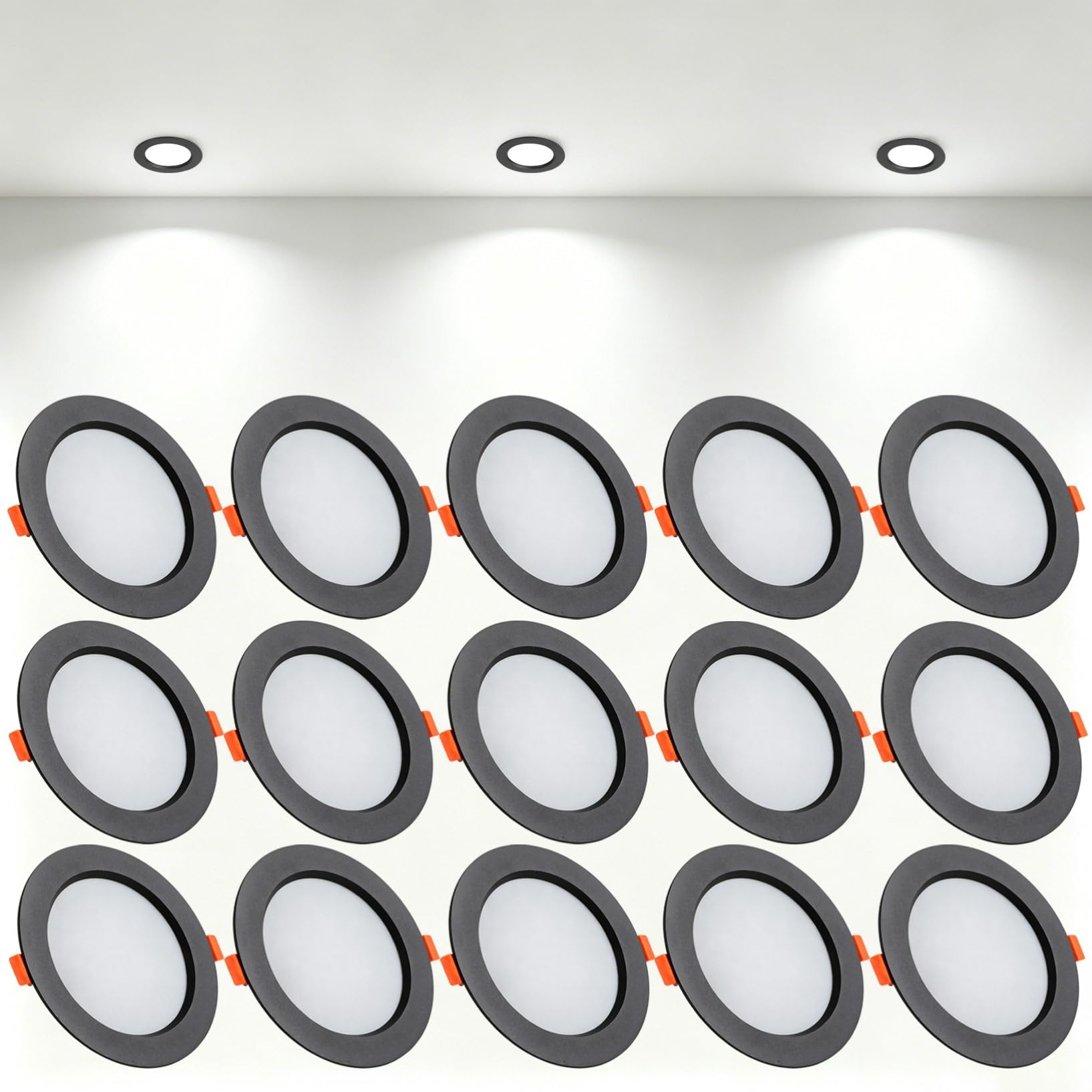 VOGHMOLD 21W Ultra Slim LED Downlight Recessed Ceiling Light 6 inch, 6000K Spot Lights Black Aluminum Trim, Cut Φ160-170mm, AC110-240V Panel Lighting for Office Hallway Closet, 15 Pack