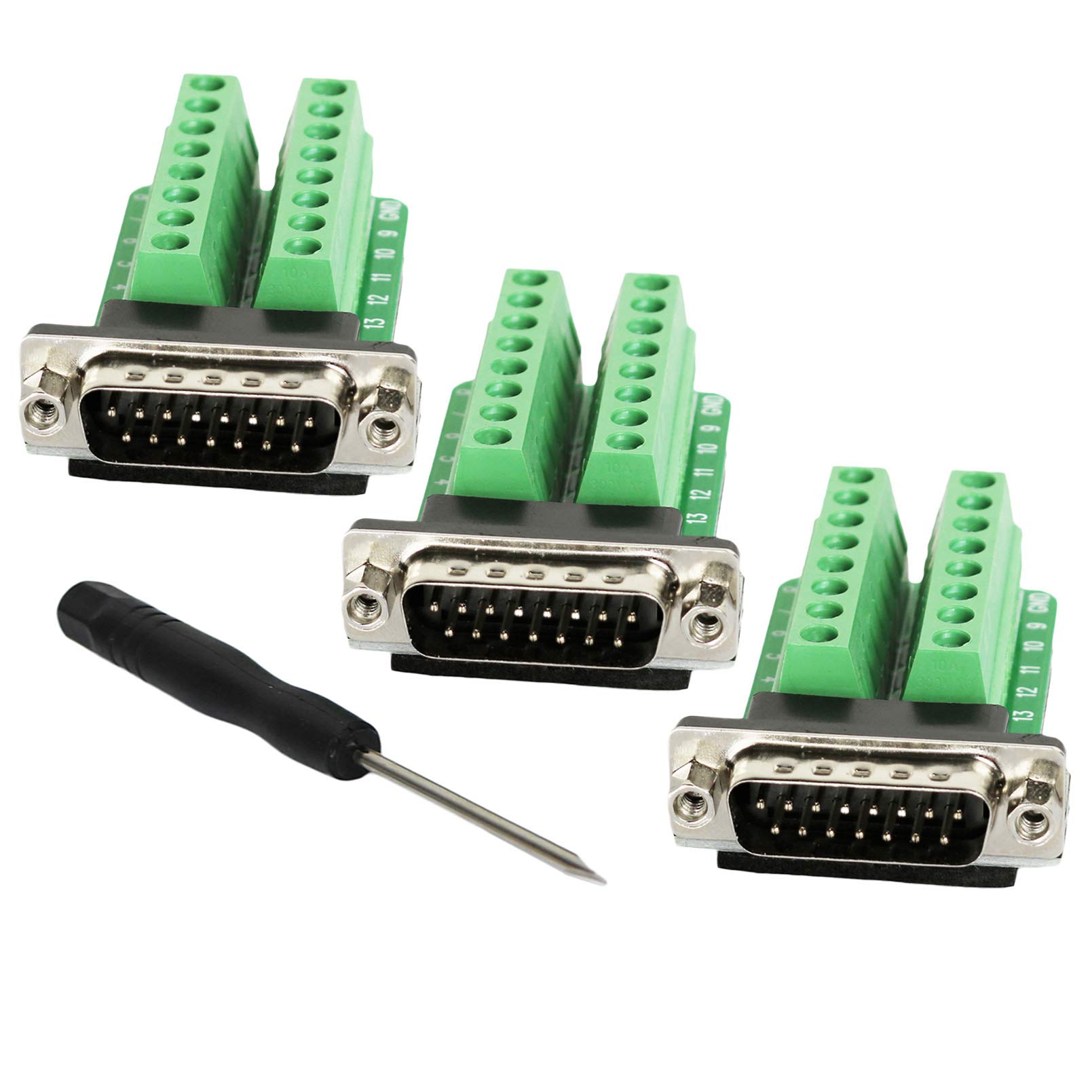 Twinkle Bay DB15 Male Connector Breakout Board RS232 Serial to DSUB Terminal Block Connector Signal Module 3 Pack