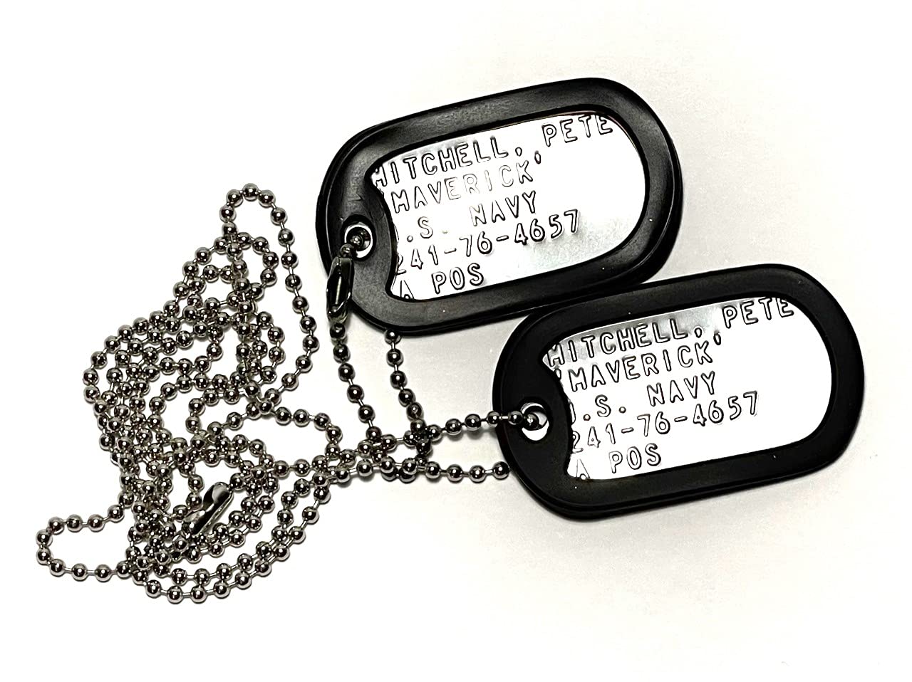 Wardog Surplus Top  Maverick Stainless Steel  Dog Tag Set Halloween Costume Prop Silver, 30 inch