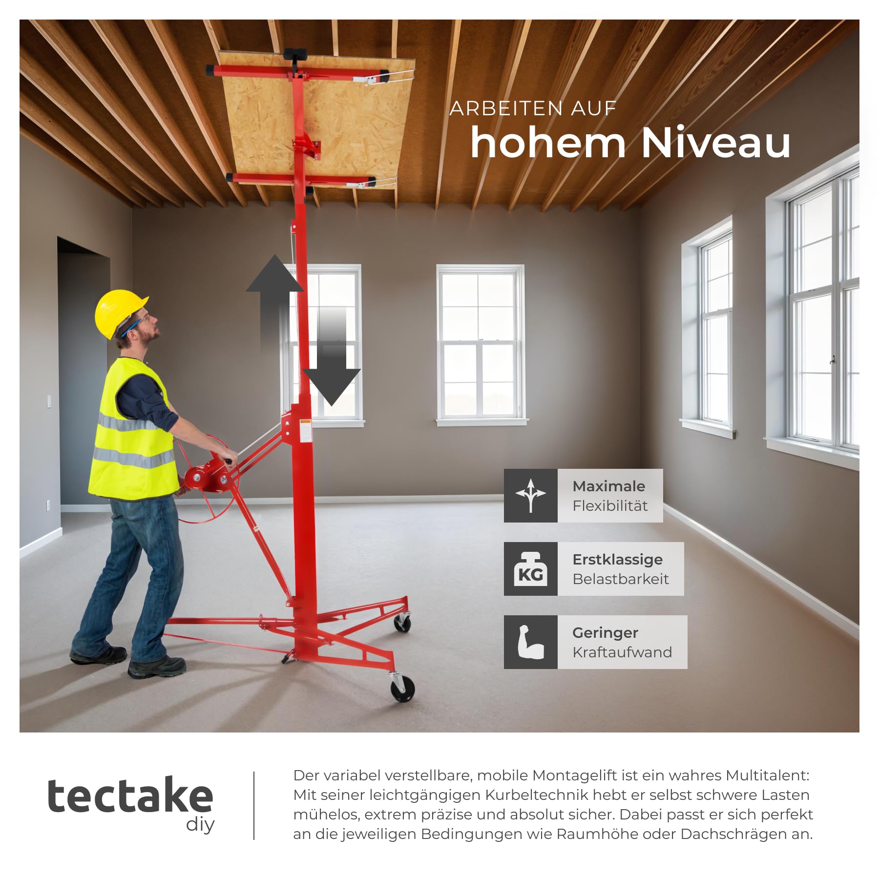 tectake® XXL Plattenheber Trockenbau, Rigips Werkzeug für Innenausbau, Heber für Rigipsplatten u.a. Platten, Hebevorrichtung für Paneele, Hebewerkzeug für Türen, Lastenheber