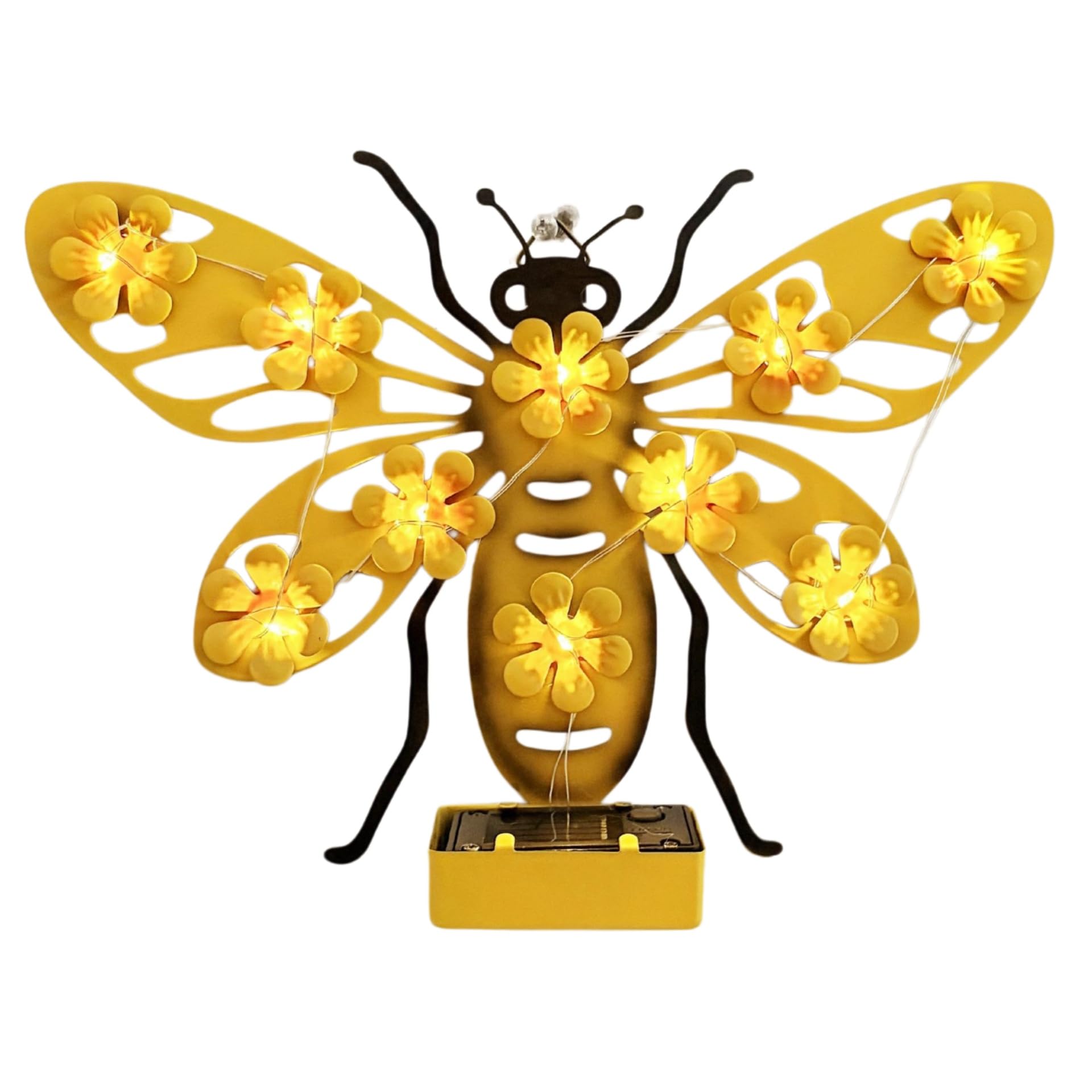 SJPMHYQ Solar Bee Metal Wall Art Light Waterproof LED Flower Lamp Outdoor Hanging Sculpture Decor for Garden Patio Yard Fence(Seal)