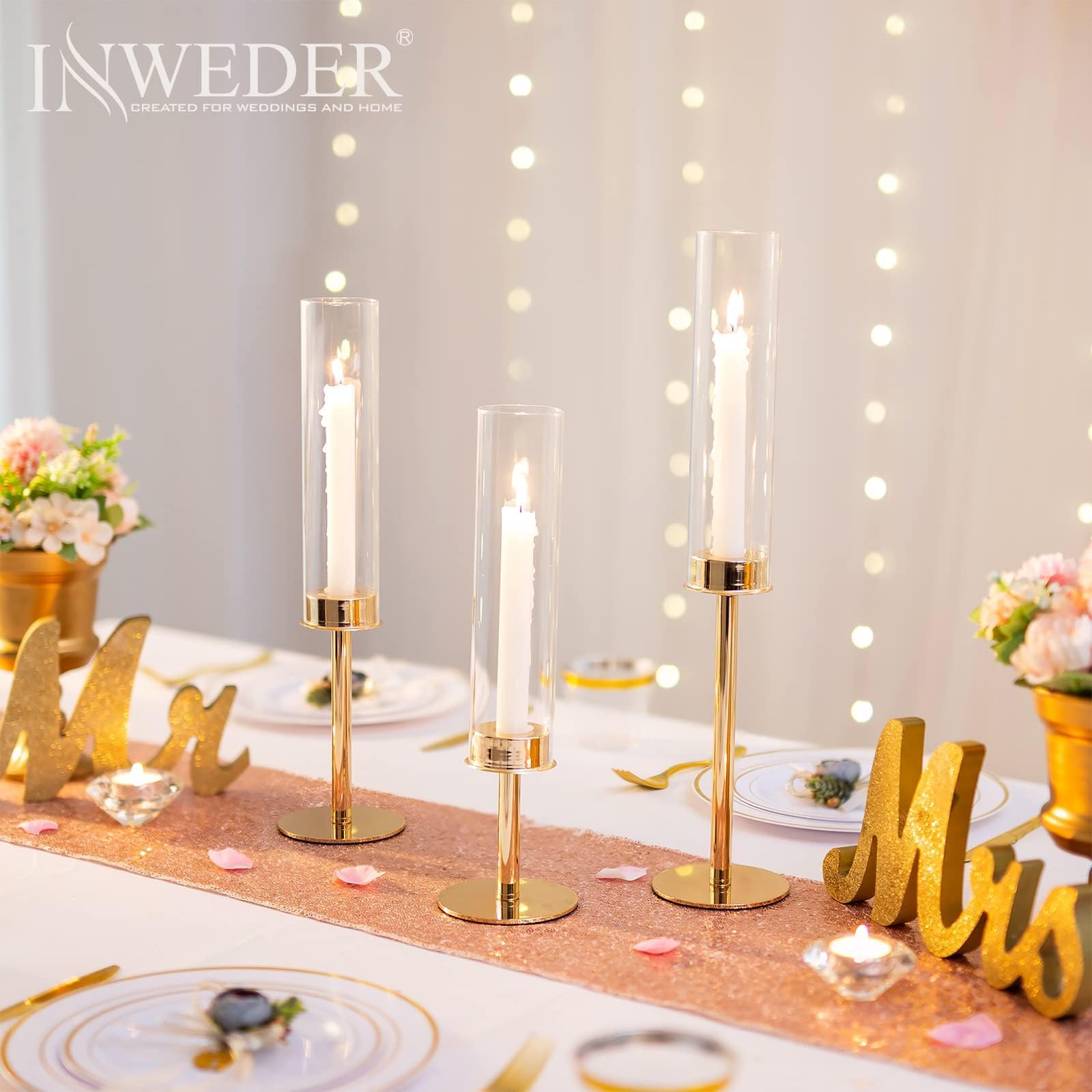 Portacandele conico per candelieri, vintage, moderno, decorativo, lungo, per camino, feste, sala da pranzo, casa (oro 2