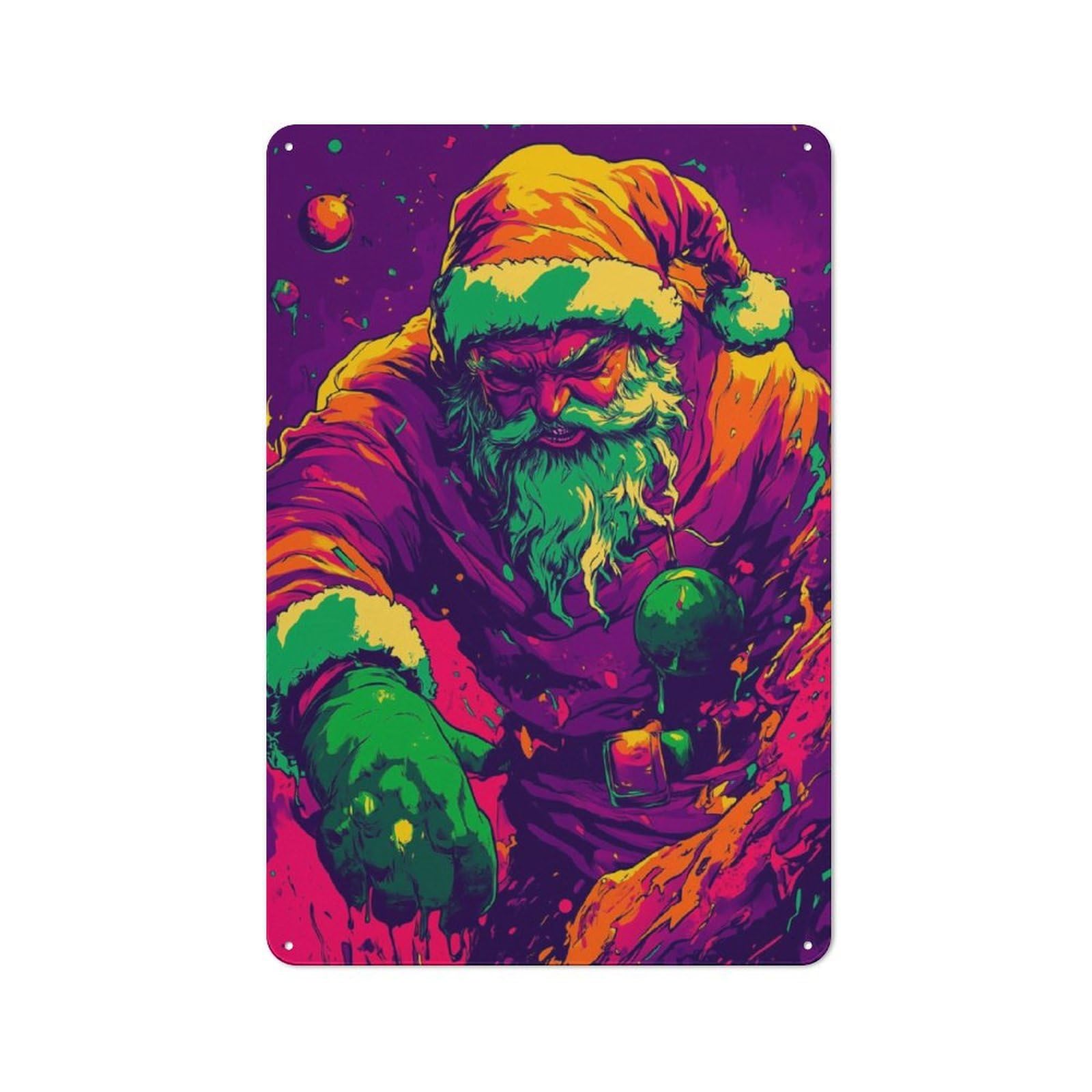 Junmoney Angry Santa Claus Retro Metal Wall Sign 30X20cm For Guest Room Or Hallway, New-Space Wall Decor For Home Decor Collectors