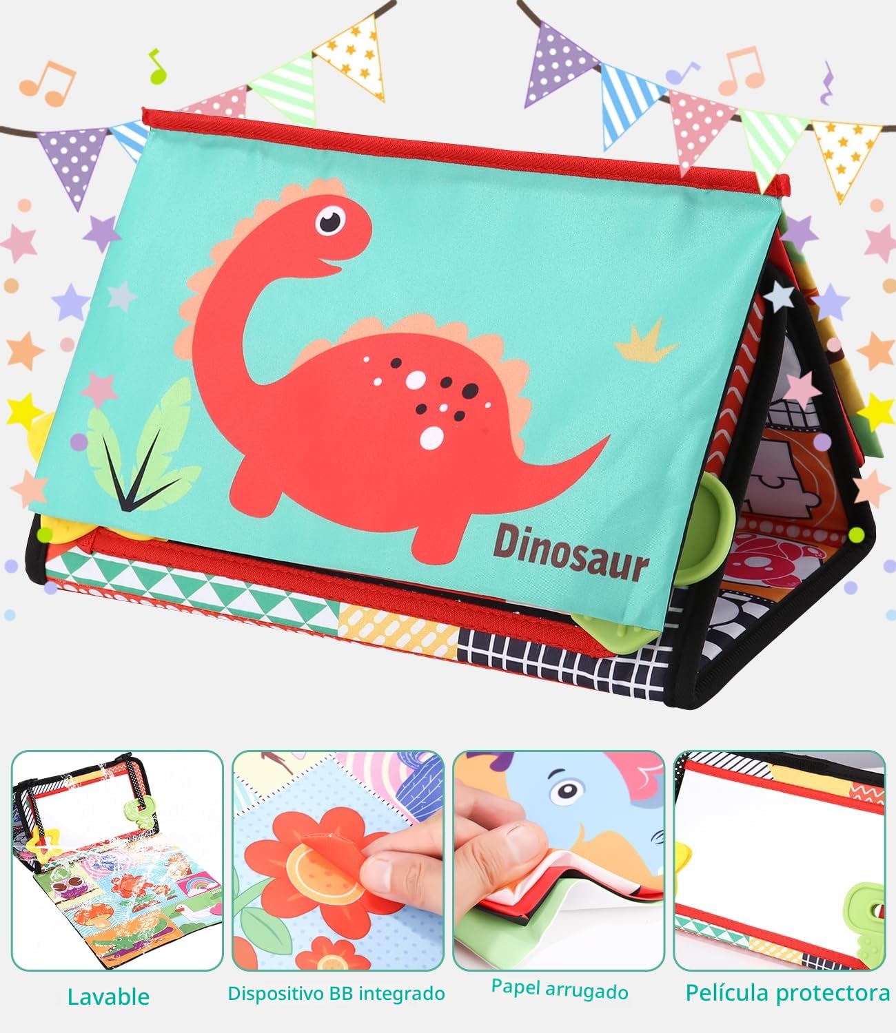 Espejo Y Libro Sensorial Montessori Blanco Y Negro Para Bebés 0-6 Meses – Plegable Con Mordedor De Silicona, Sonidos Crujientes Y Silbato, Estimula Vista Y Oído, Regalo Para Recién Nacido