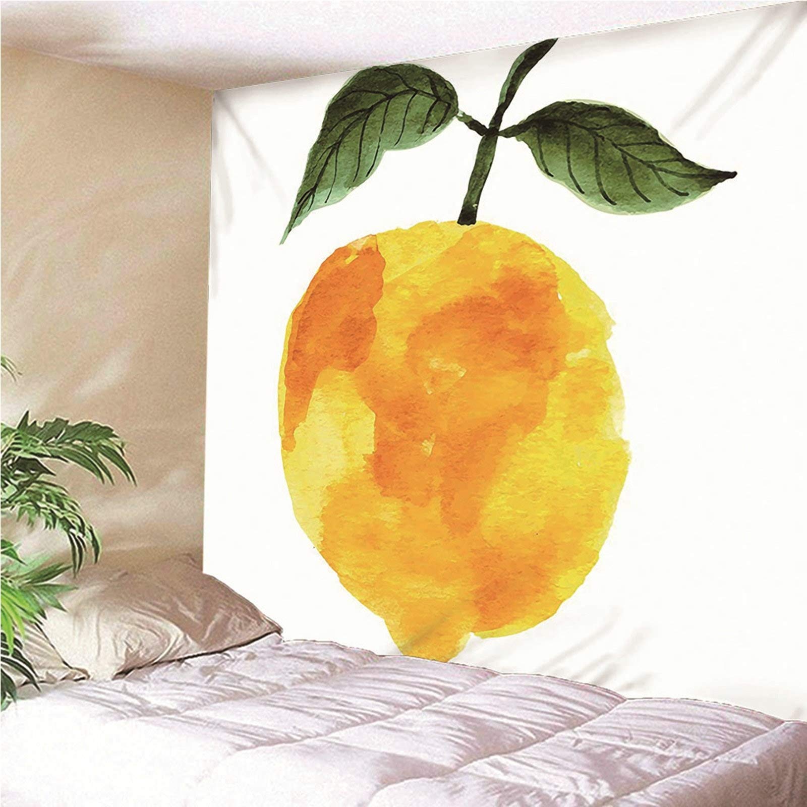 Aeici Tela Pared Playa, Tapiz Decoracion Tapiz de Pared Naranja con Hoja Tapiz- Naranja Verde, 200x200CM