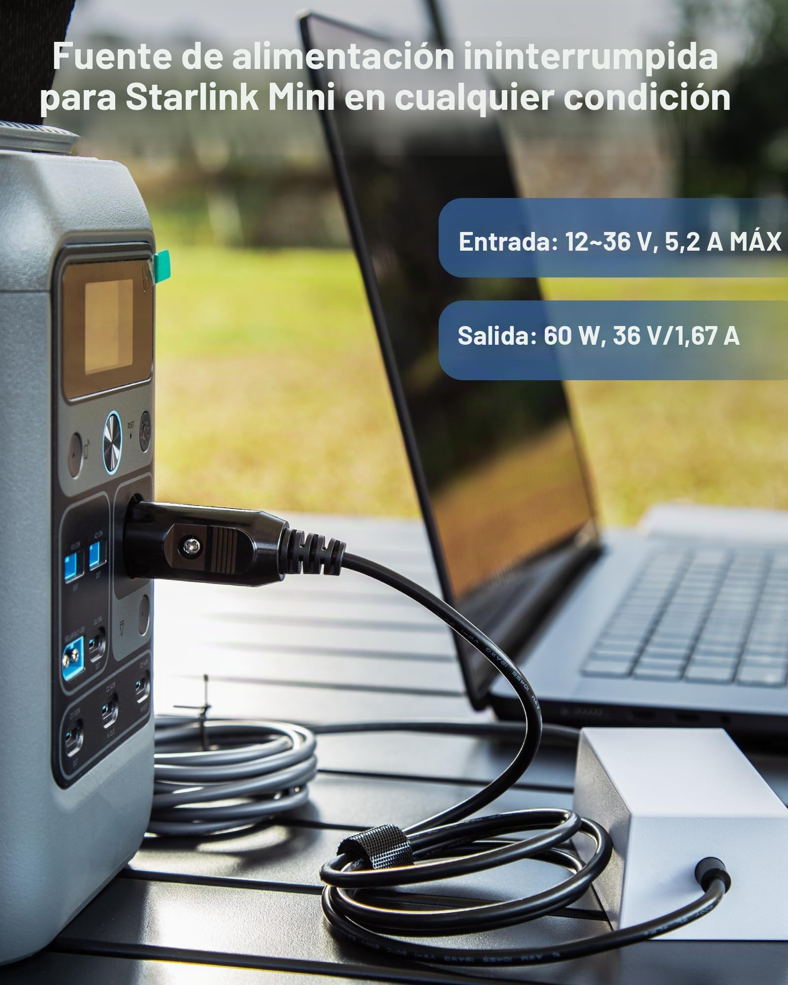 Cargador de Coche a Adaptador Hembra CC de 60 W de Salida para Starlink Mini, Compatible con Encendedor de Cigarrillos de 12 V/24 V/36 V y Conector de Barril Impermeable CC