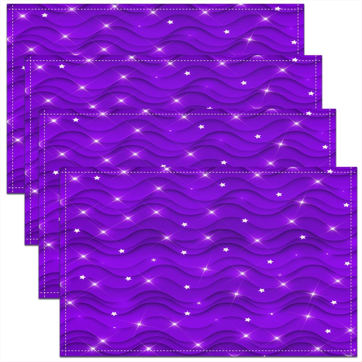 Homemissing Multicoloured 10 Purple Stripes Placemats Set Of 4,Galaxy Glitter Table Place Mats, Abstract Art Placemat For Kitchen Dining Table Indoor Outdoor Geometric Table Mat 45X30cm