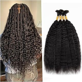 Kinky Straight Human Braiding Hair - Boho Braids Wet and Wavy Bulk Human Hair for Micro Braiding, 100g (1Pack-4PCS), Yaki Straight, 16 Inch, Natural Black