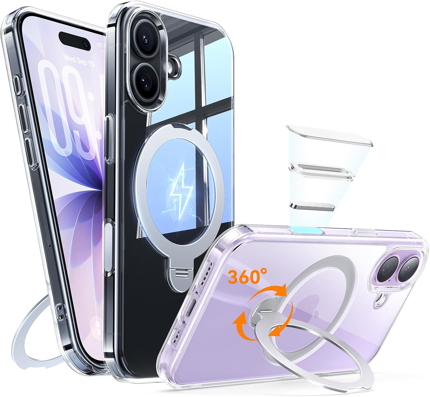for iPhone 17 Case: with 360° Spin Magnetic Stand, Camera Control Button, Fit for MagSafe, Military Drop Protection, Protective Slim Phone Cover for iPhone17 with Ring Kickstand, 6.3", Clear