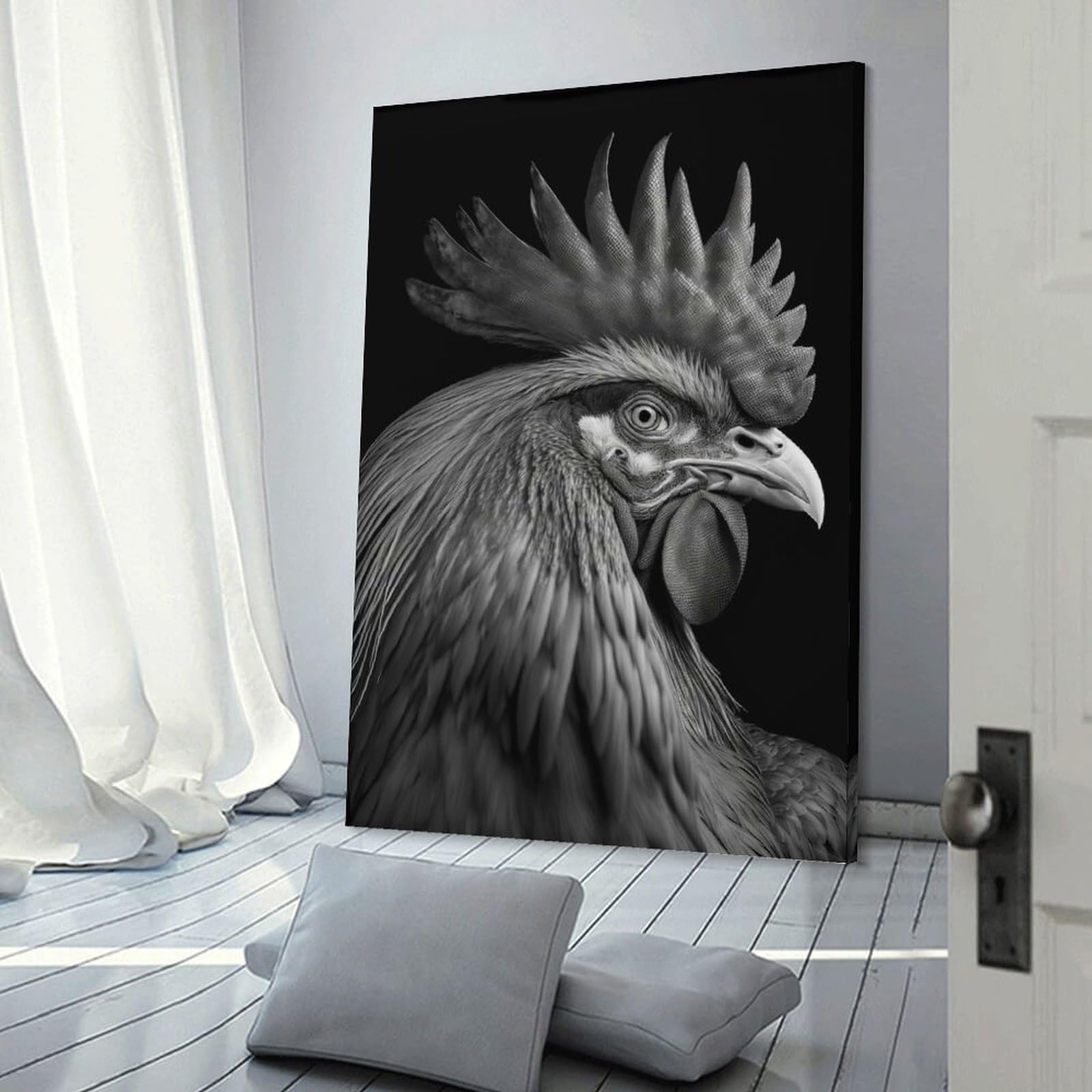 Junmoney Portrait of A Rooster Canvas Art Print, 12x18inch(30x45cm), for Home Walls, Creative Rooms Or Shared Spaces, Decorative Artwork with Broad Appeal