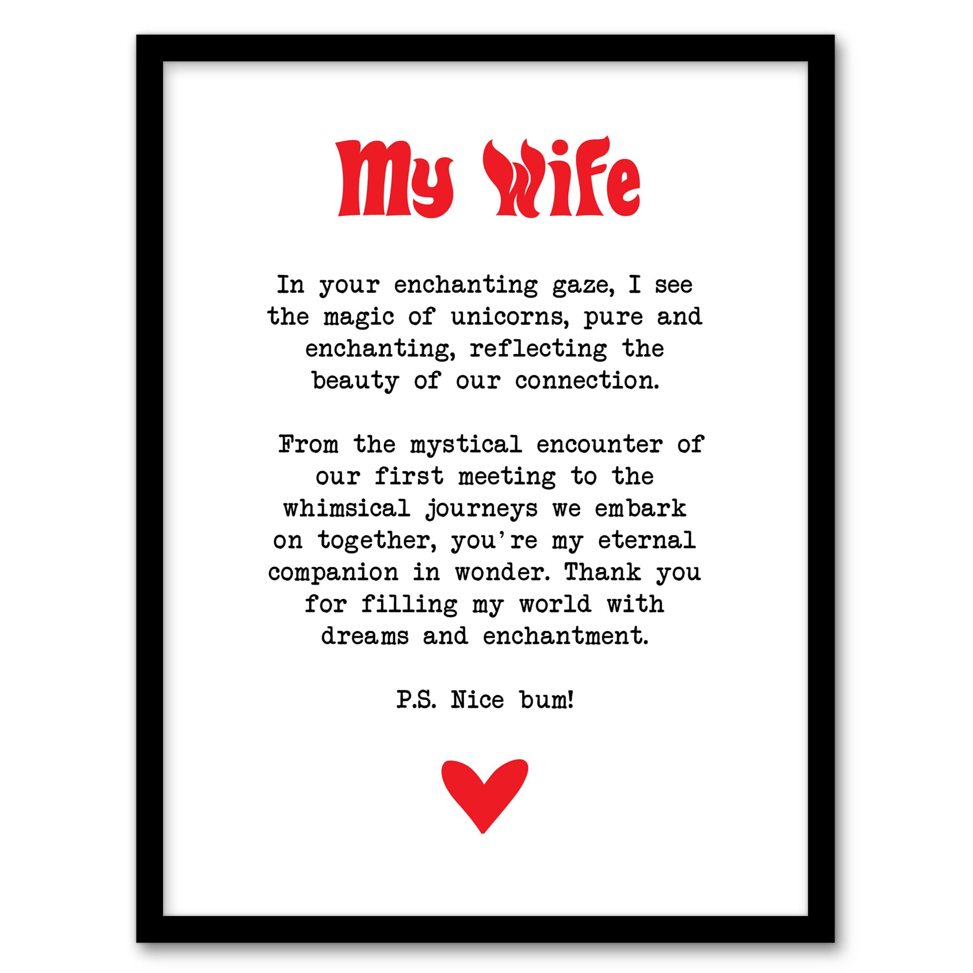 Artery8 Love Poem Unicorn Magic Wife Romantic Poetry Fun Bedroom Artwork Framed Wall Art Print A4